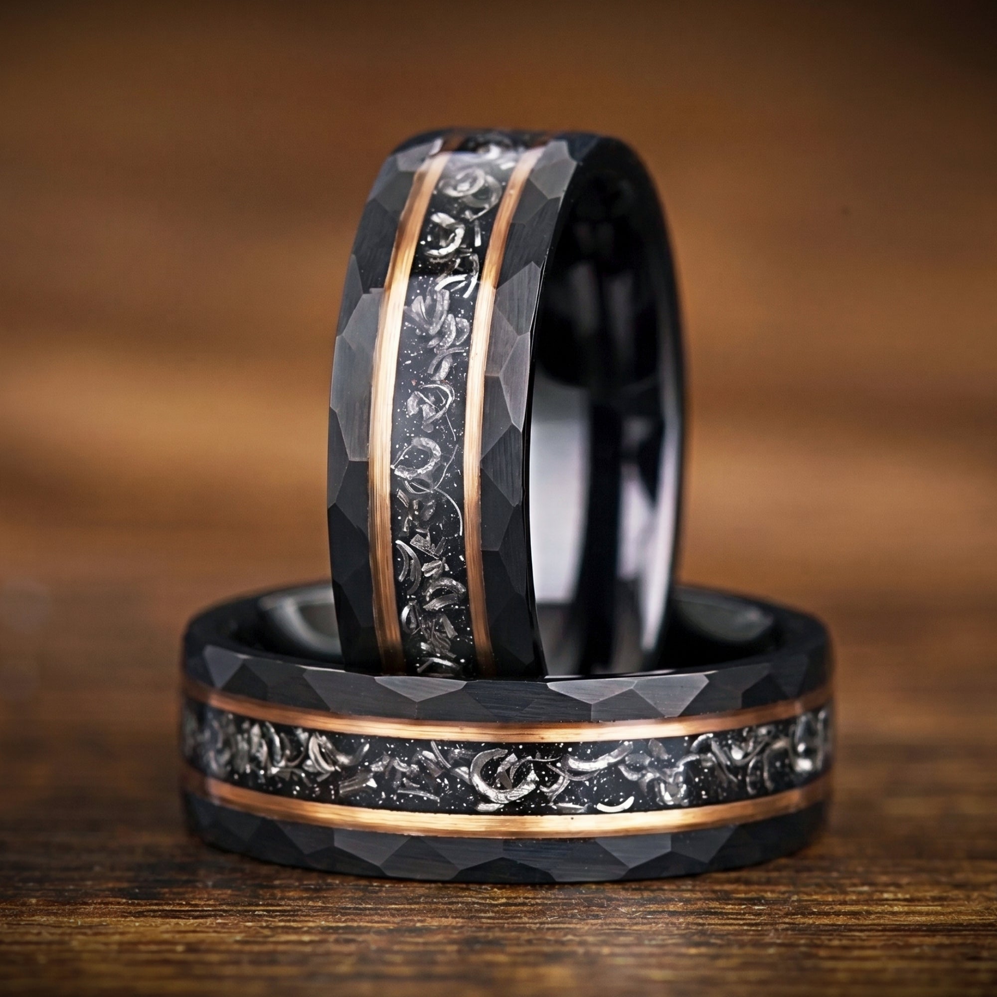 Meteorite for rings detail showing authentic texture inside black band