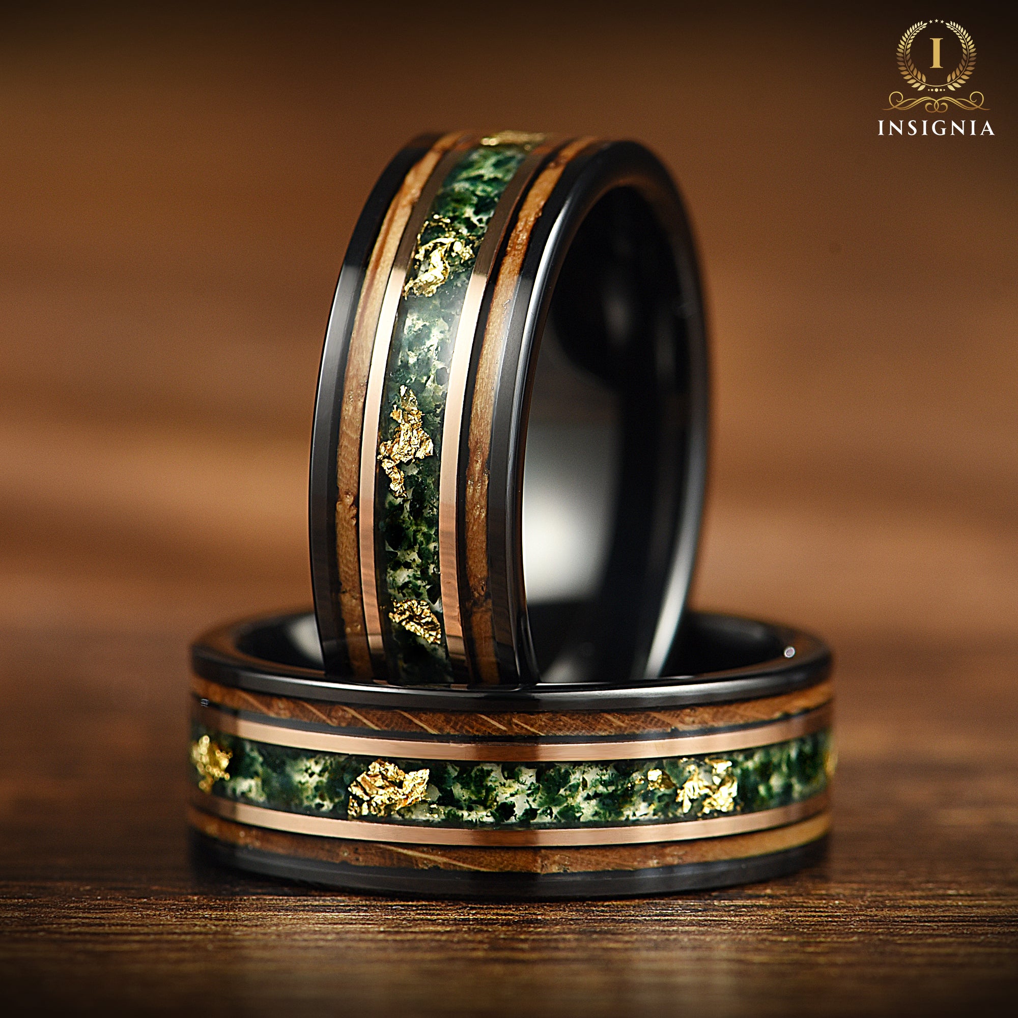 Moss Agate Ring Wood Closeup View