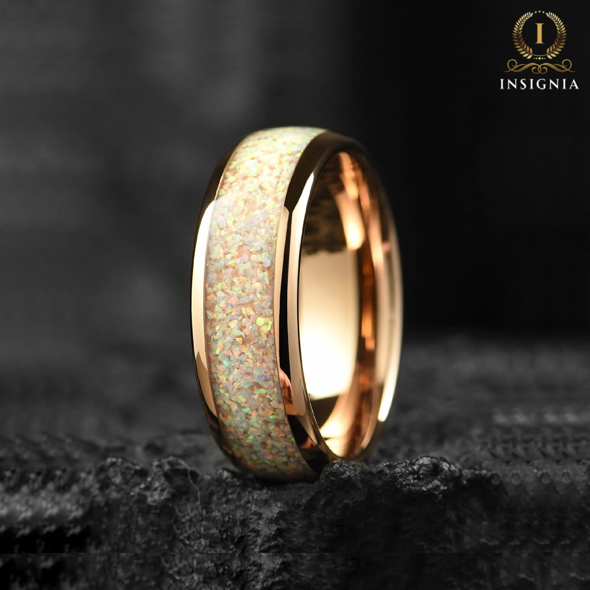 Opal Ring Mens Tungsten Side View