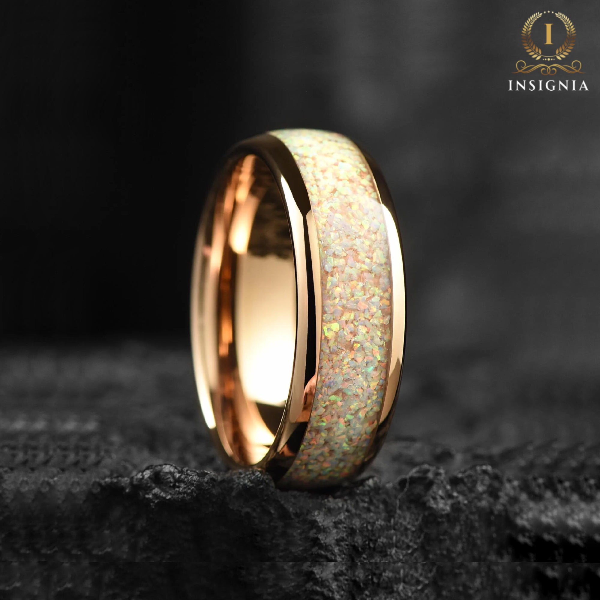 Opal Ring Mens Tungsten Top View