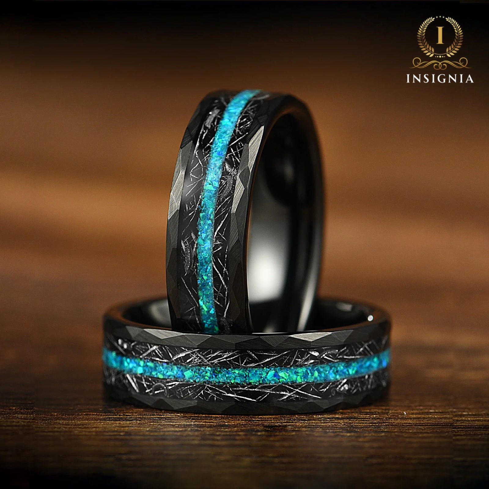HIS AND HERS PROMISE RING SET - OPAL & REAL METEORITE