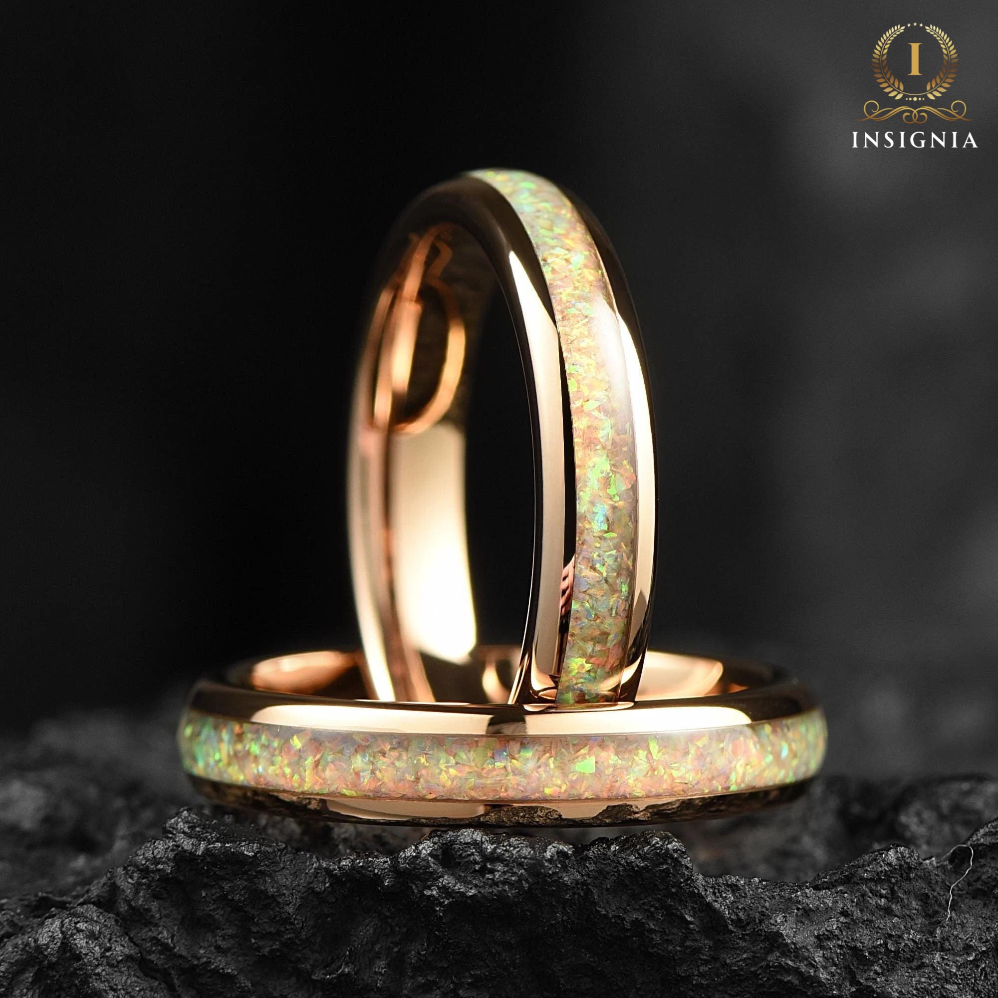 Opal Rings For Women Rose Gold Profile View