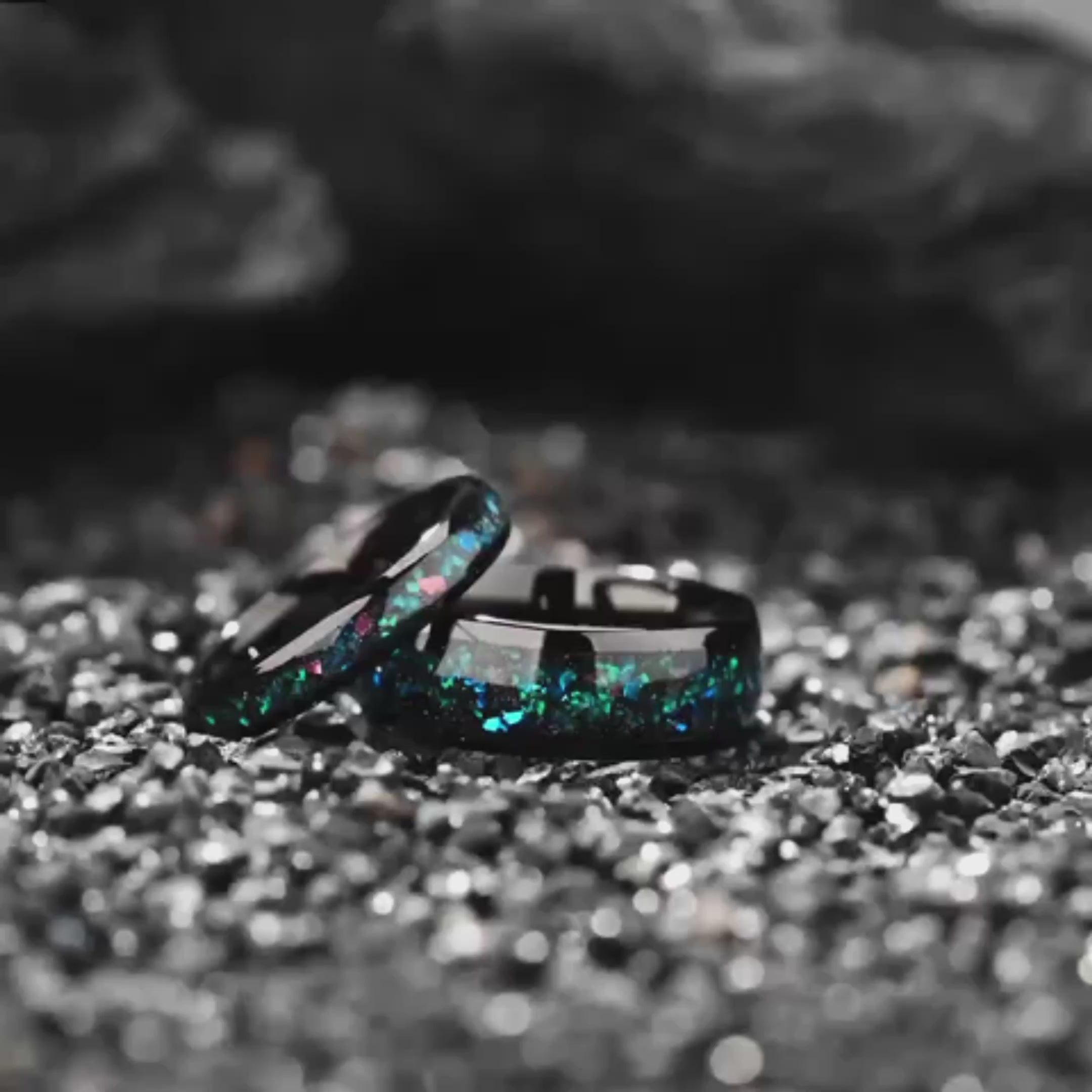 Galaxy theme wedding bands display video.