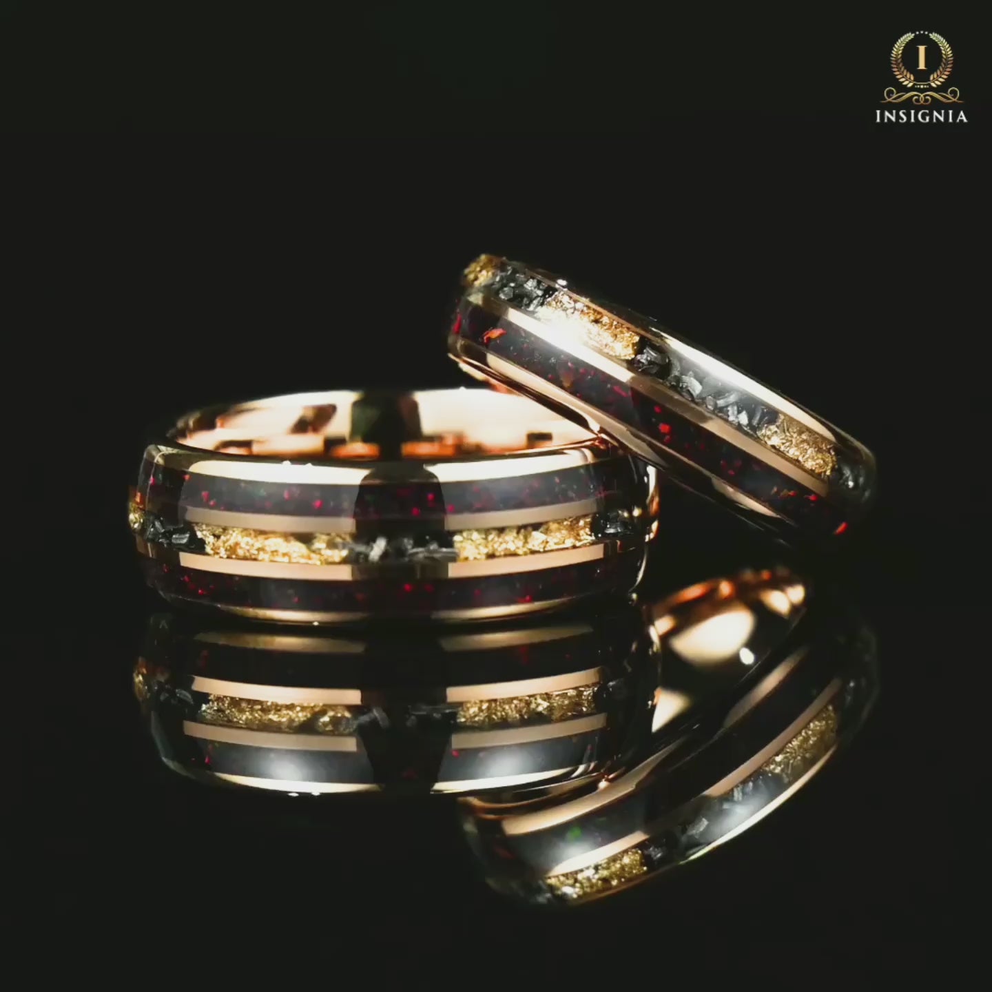 His and Hers Opal Wedding Rings with Meteorite Inlay Video