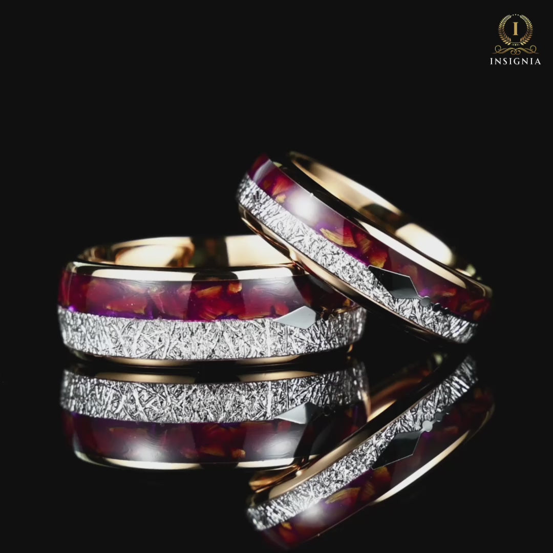 Couple Rings in Tungsten with Meteorite and Purple Agate Video