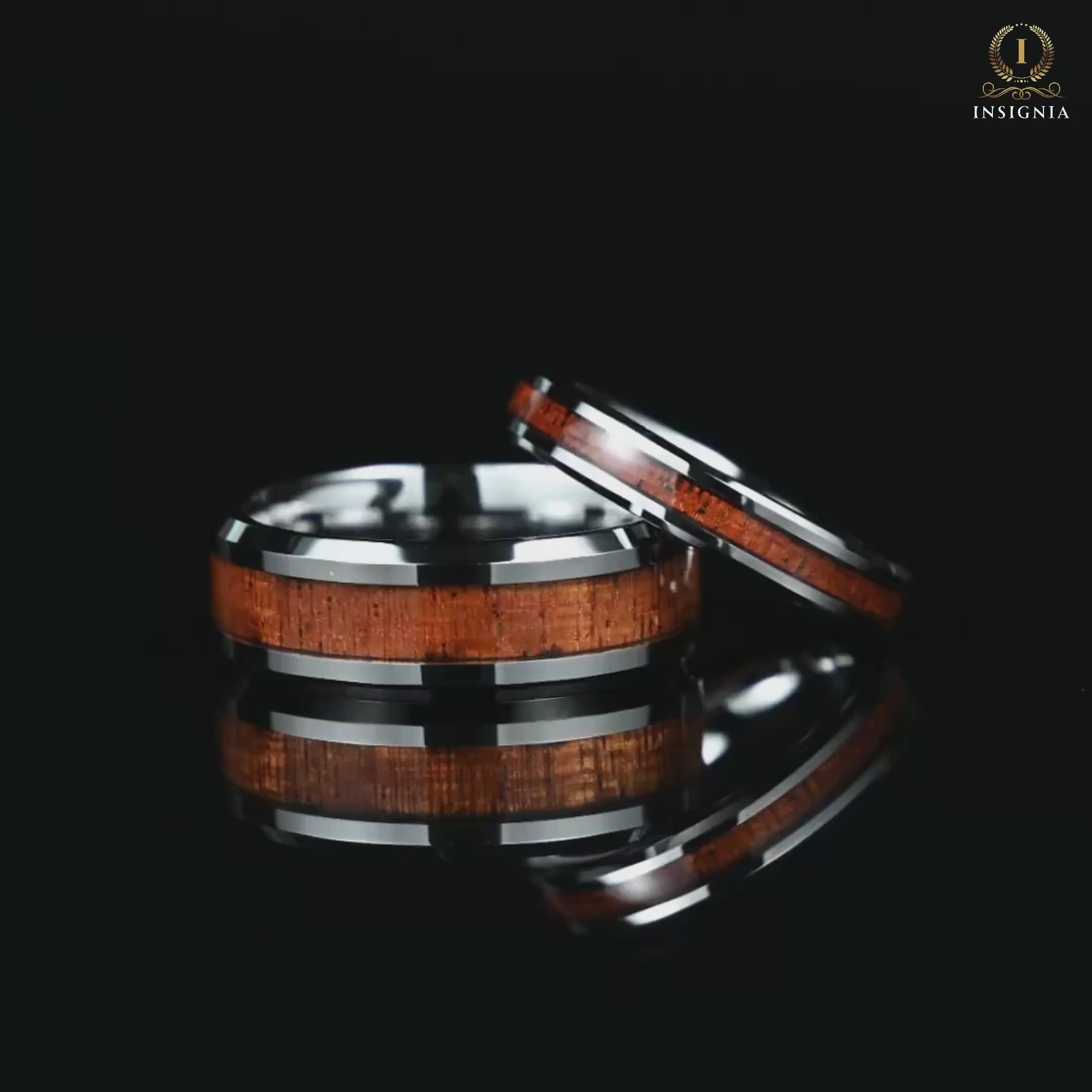 Video Of Personalised Rings With Whiskey Barrel Wood For Men, Women, Couples