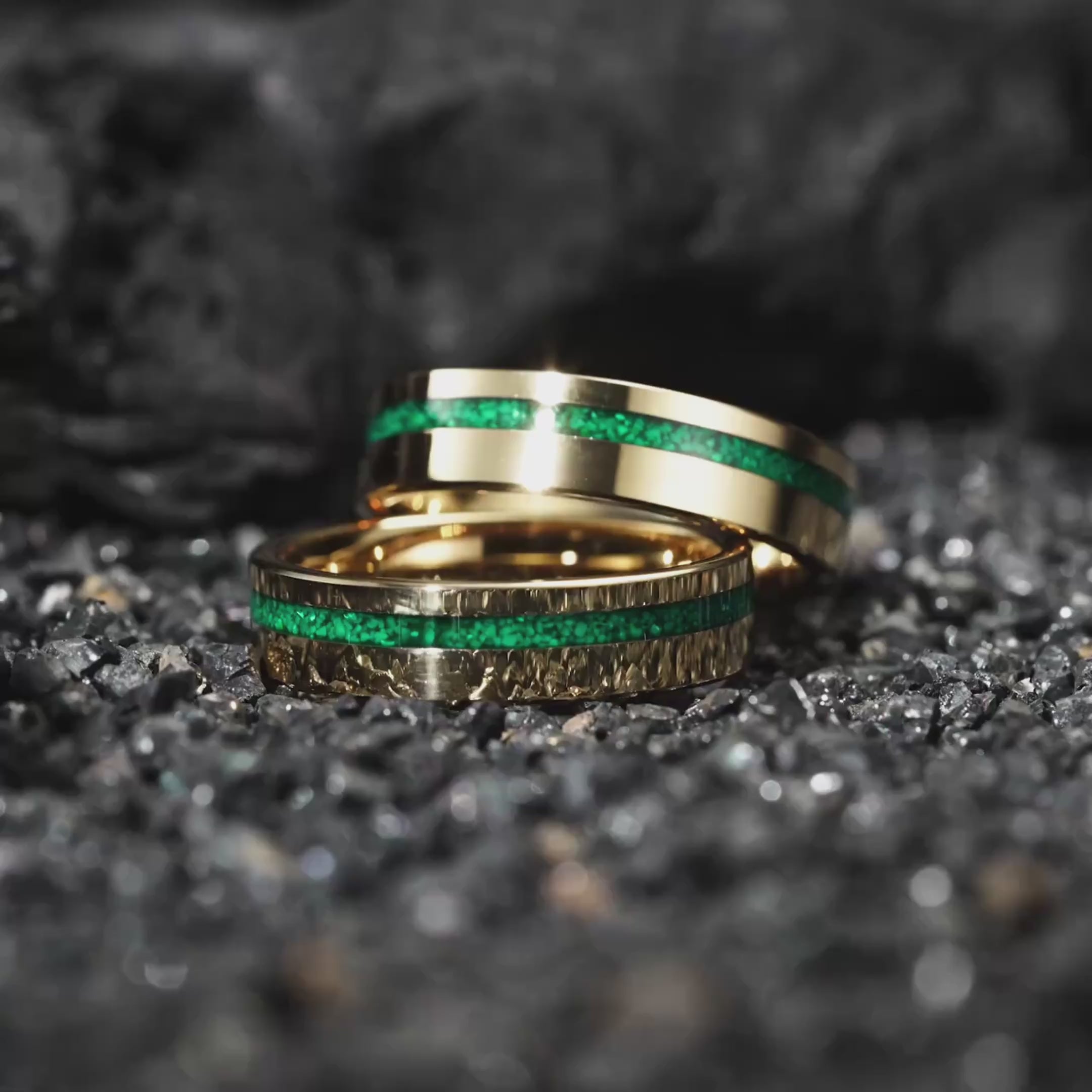 Video Of Wedding Rings With Malachite And Gold Design