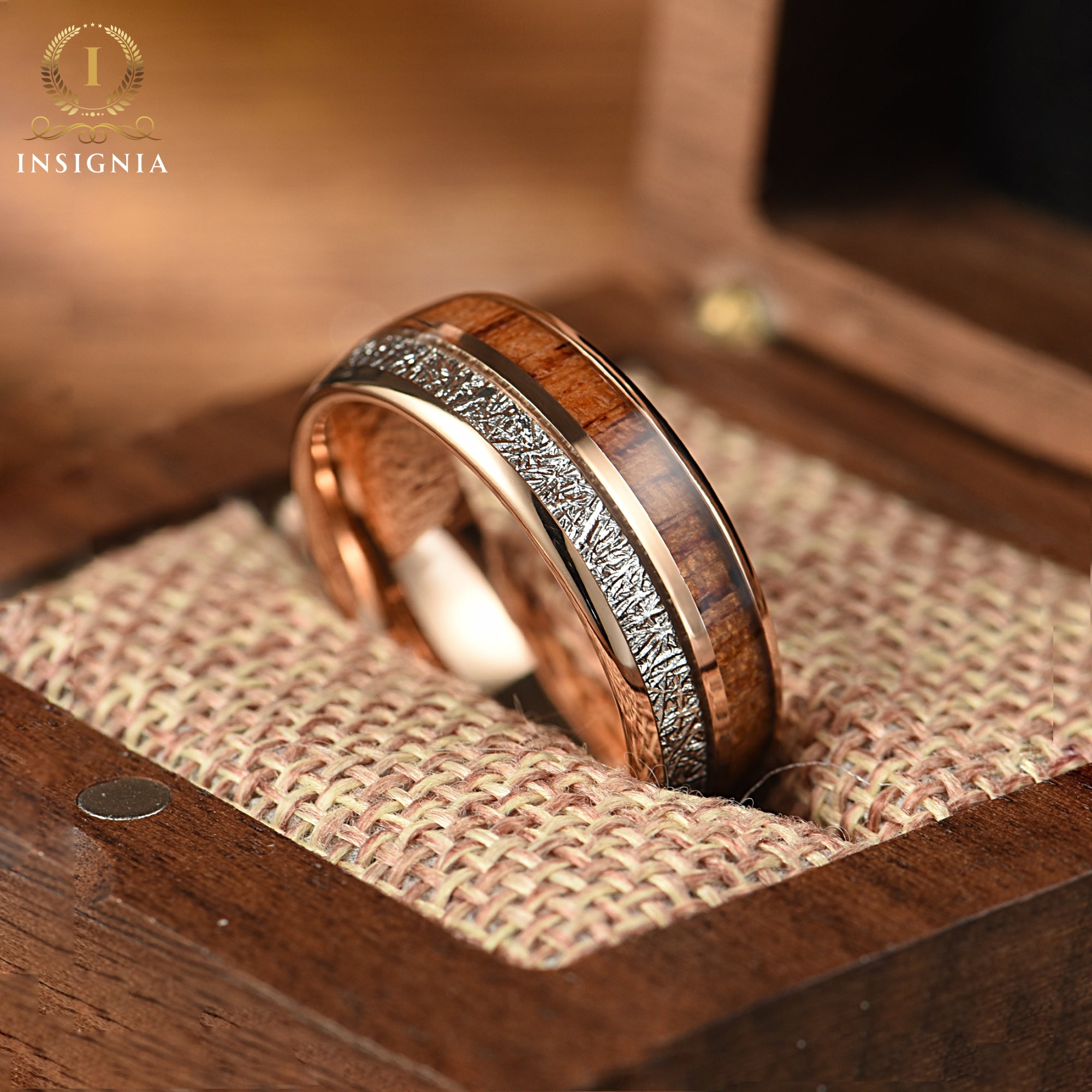 Promise Ring For Her Wooden Meteorite Couple View