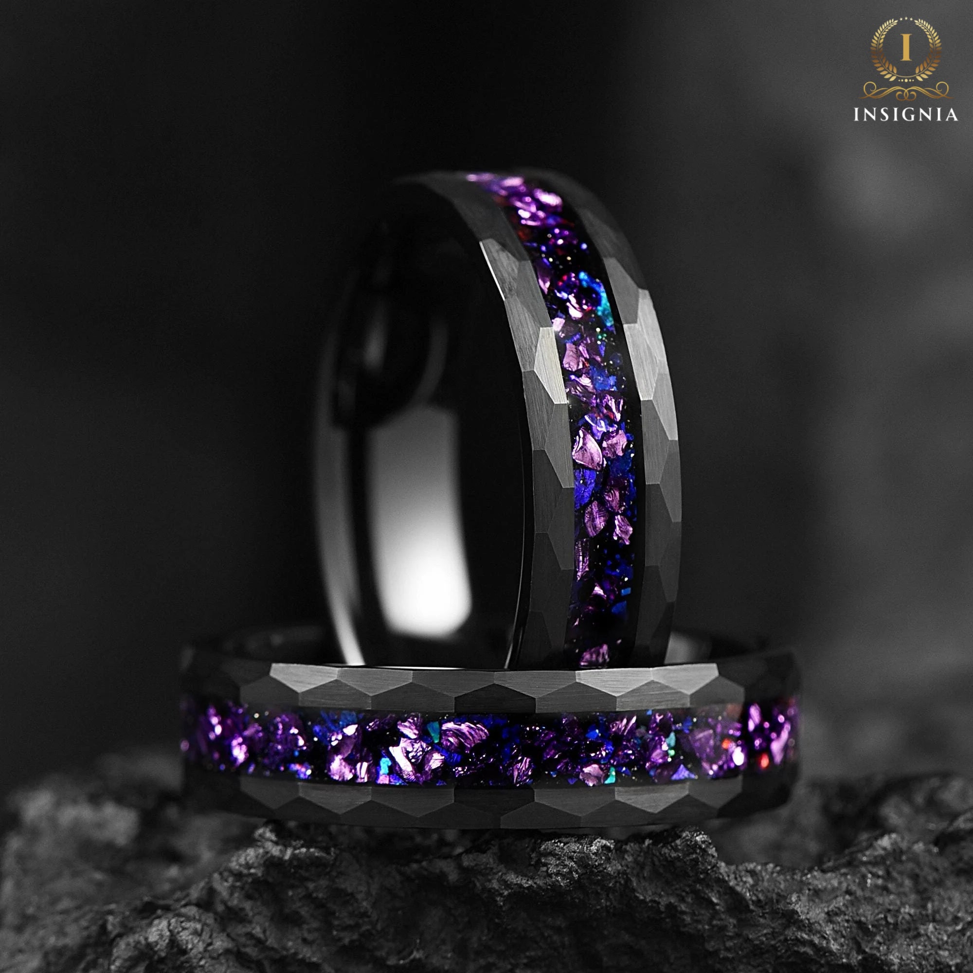 Rings In Black Tungsten Galaxy Top View
