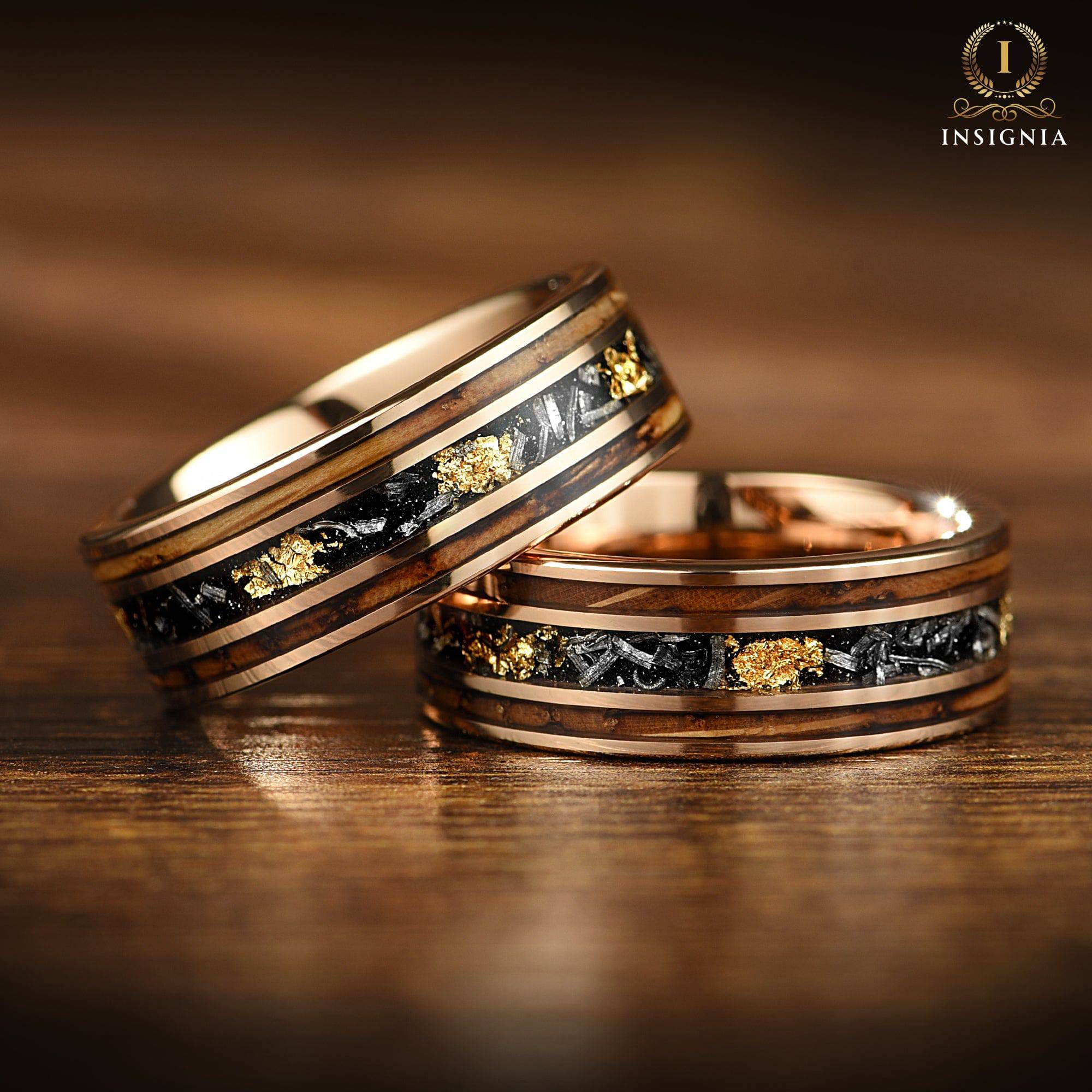 Rose Gold Wedding Band Meteorite Profile View