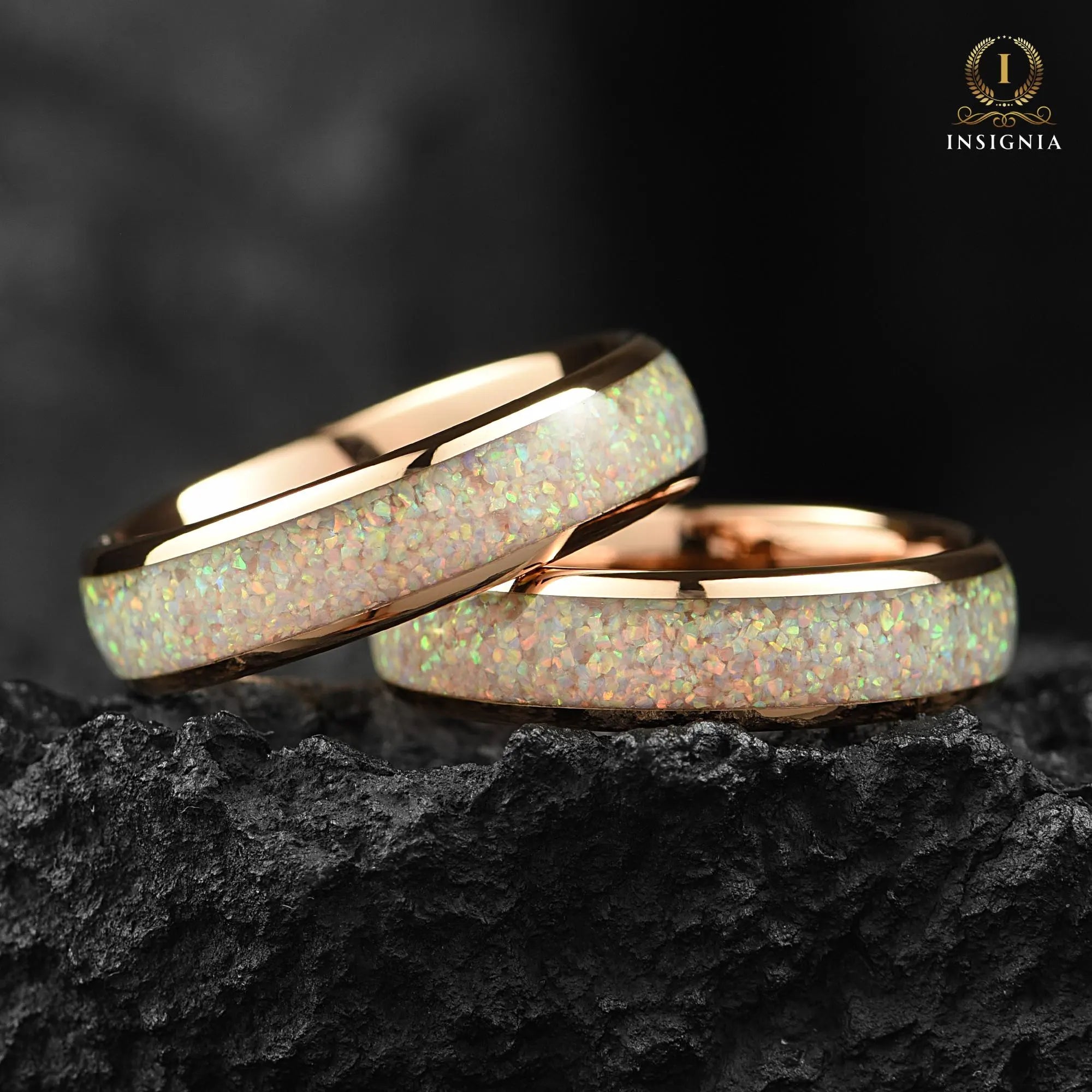Rose Gold Wedding Bands Opal Angle View