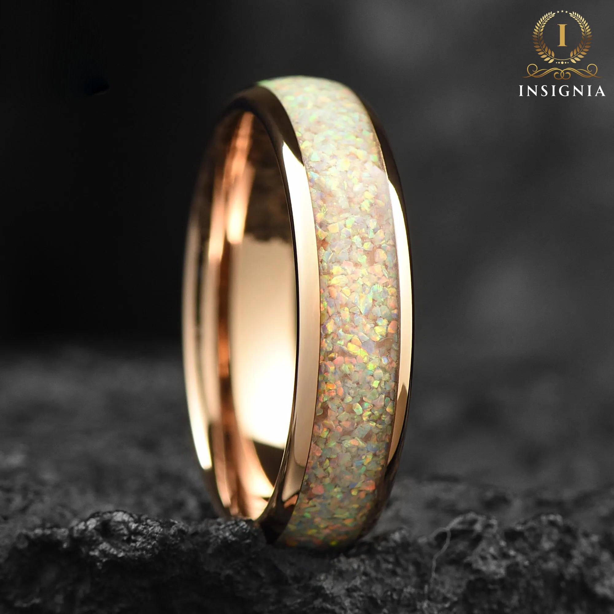 Rose Gold Wedding Bands Opal Top View