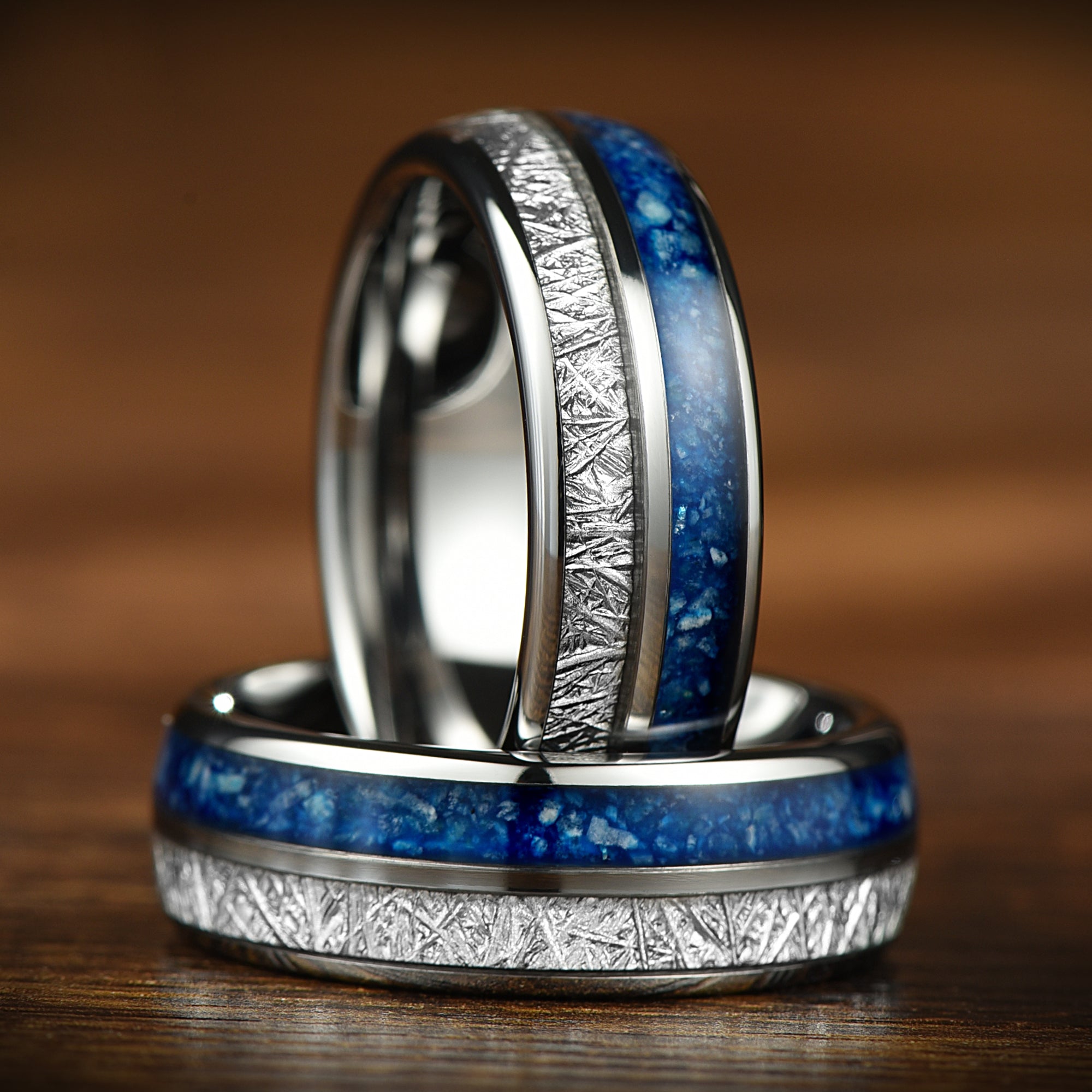 Silver Rings For Men Meteorite Vertical View