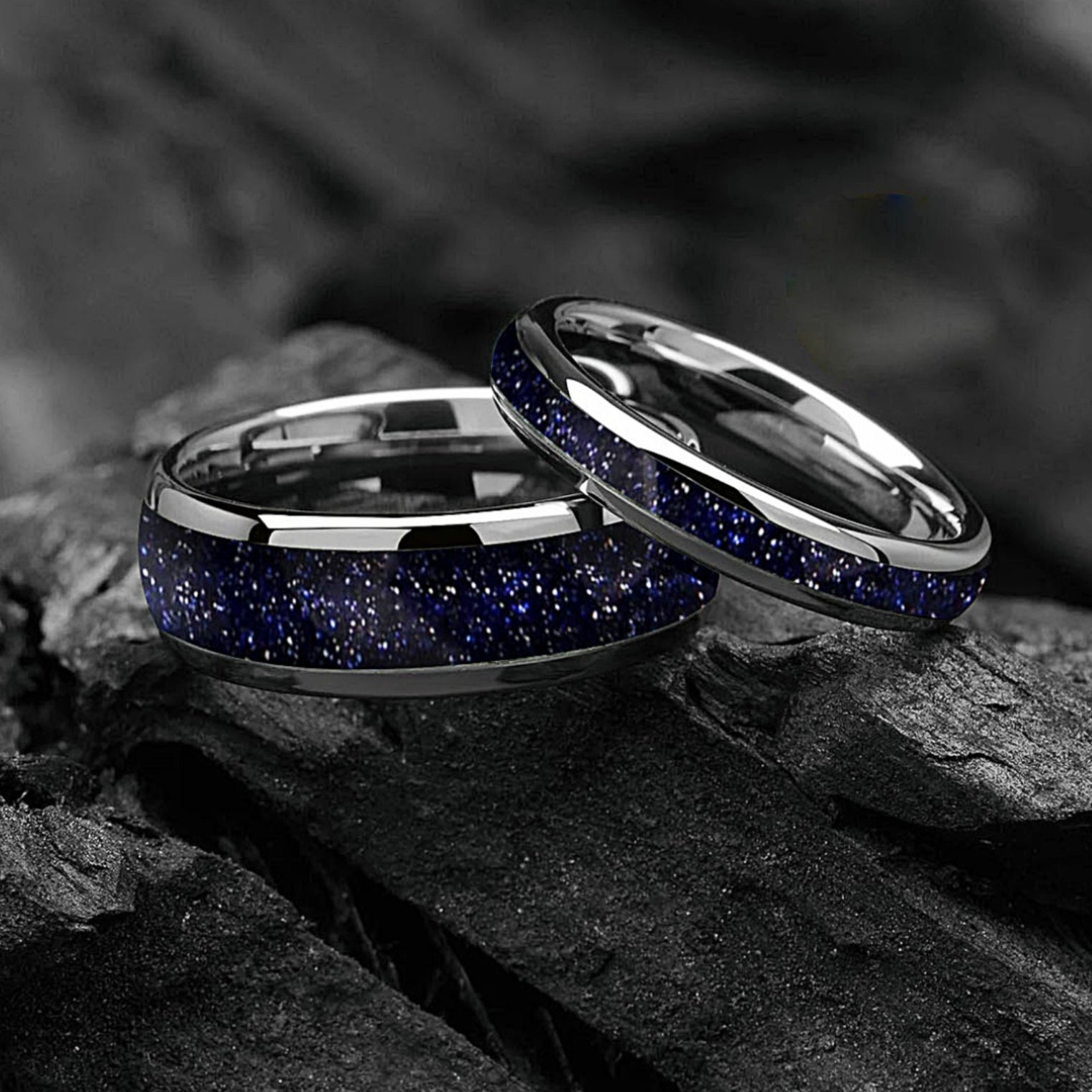 Silver Rings Wedding Bands Tungsten Couple View