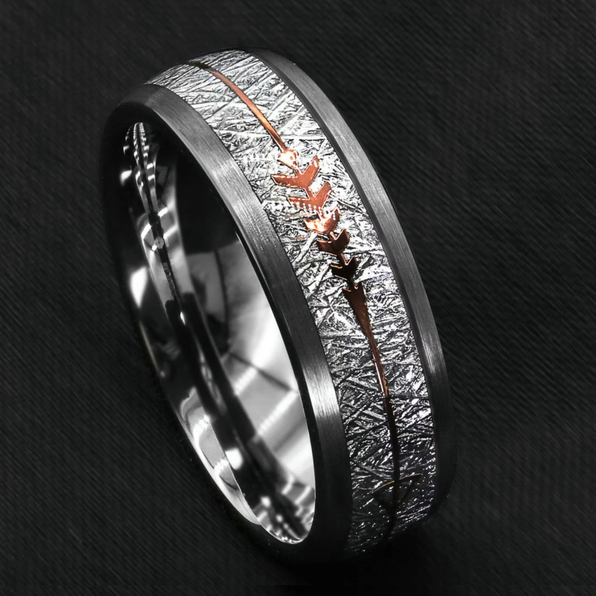 Silver Wedding Bands Tungsten Meteorite Angle View
