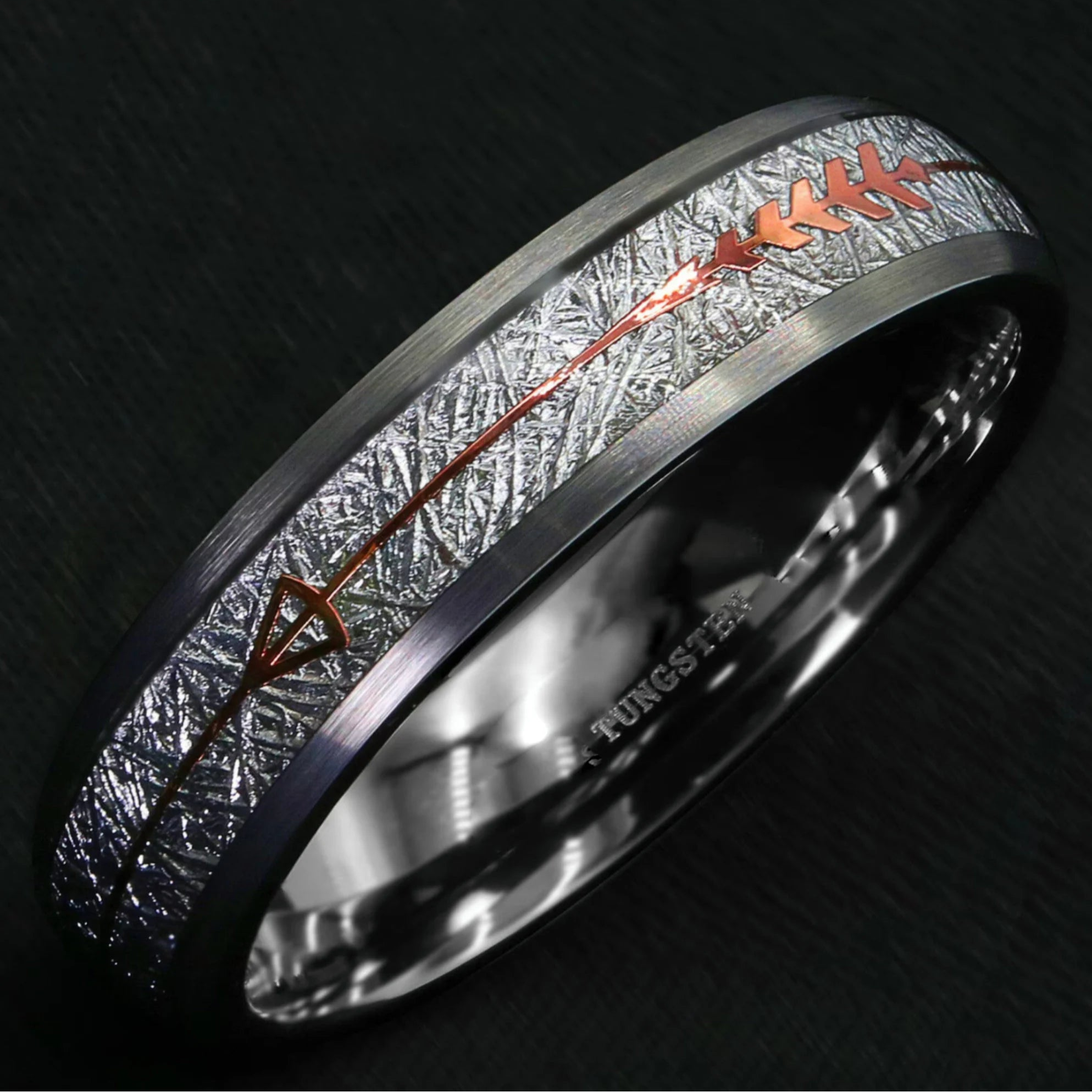 Silver Wedding Bands Tungsten Meteorite Close Up View
