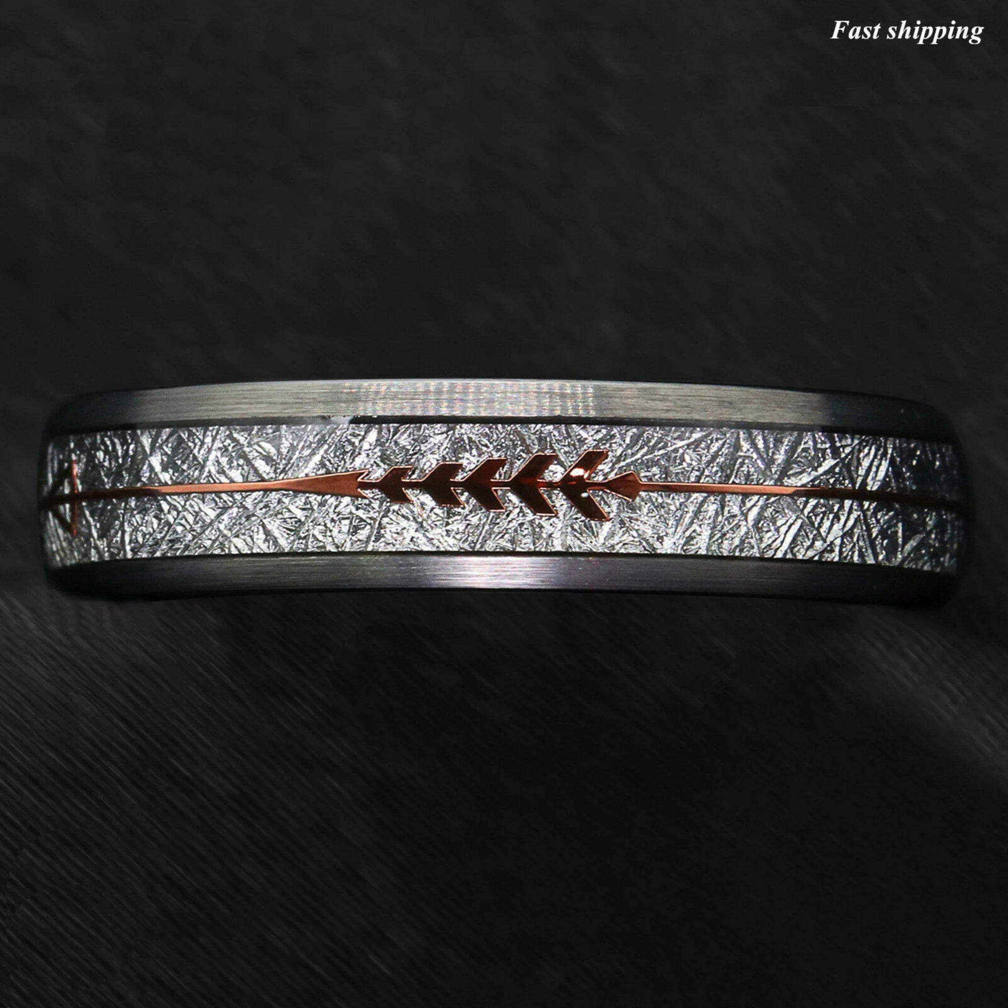 Silver Wedding Bands Tungsten Meteorite Detail View