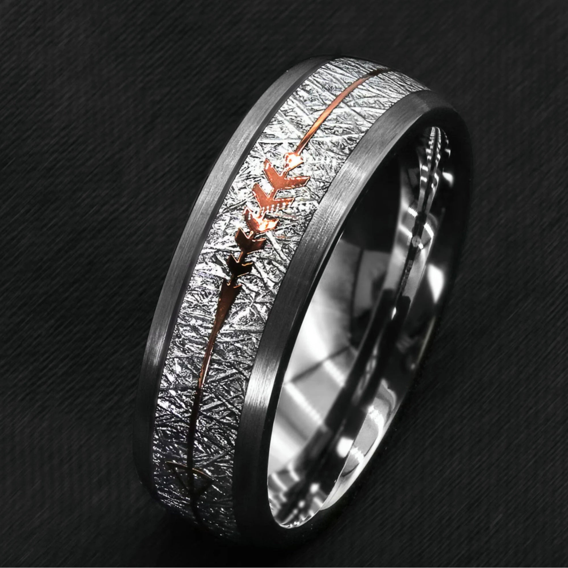 Silver Wedding Bands Tungsten Meteorite Main View