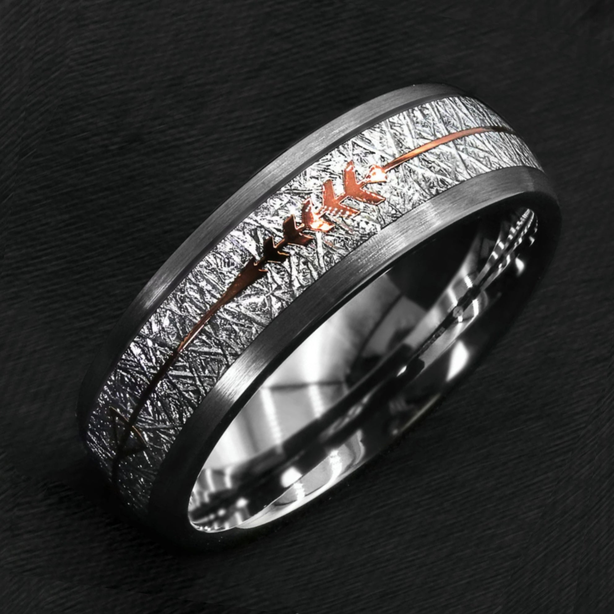 Silver Wedding Bands Tungsten Meteorite Top View