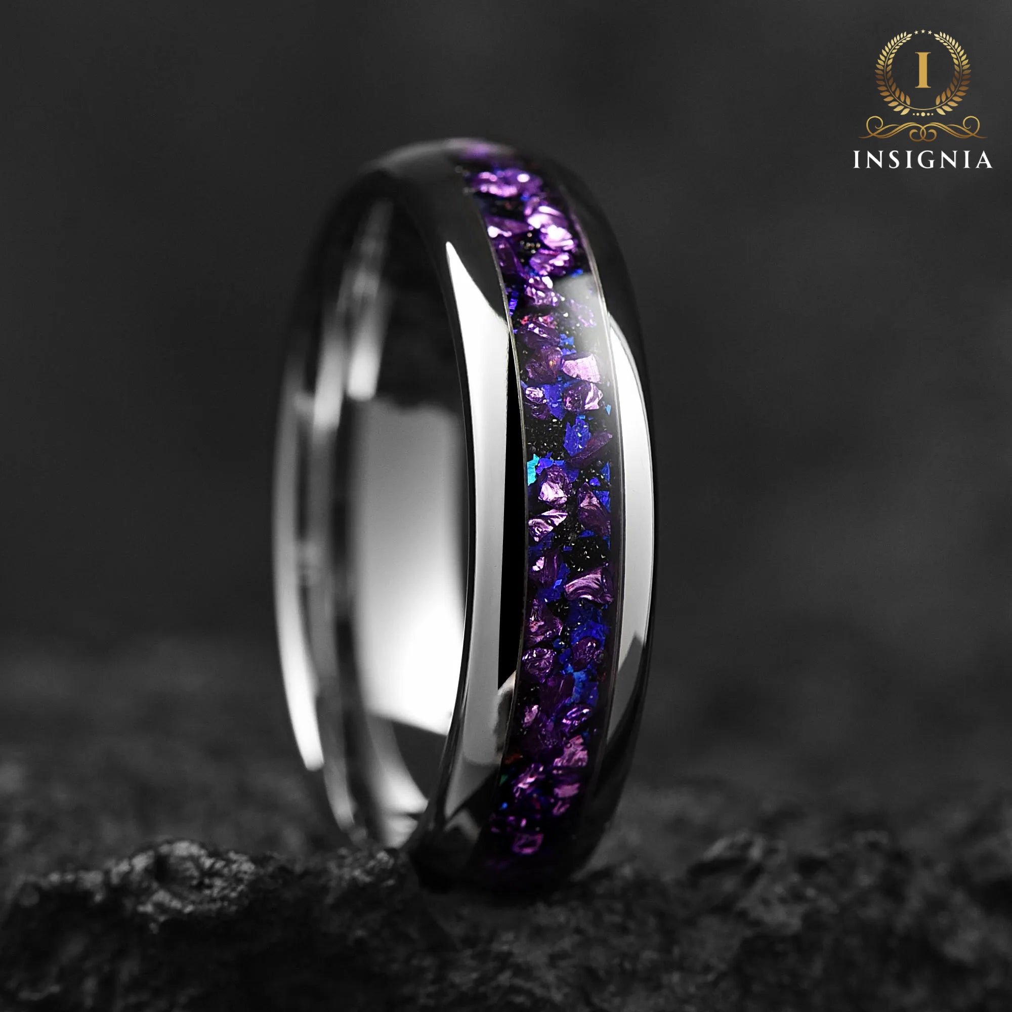 Tungsten Metal Rings Alexandrite Closeup View