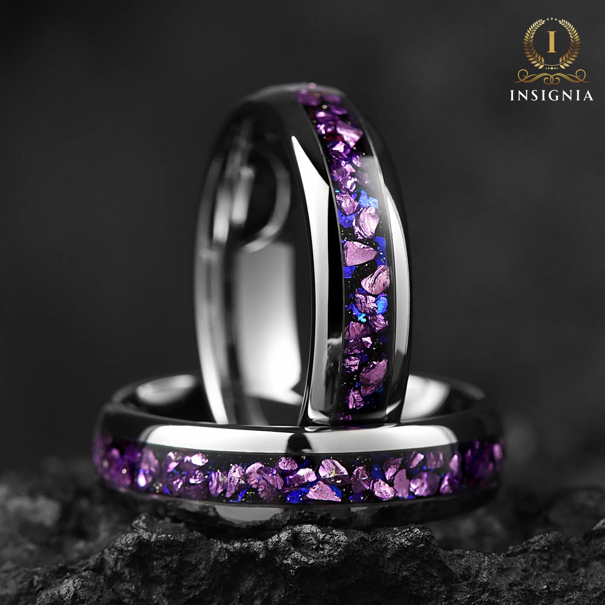 Tungsten Metal Rings Alexandrite Vertical View