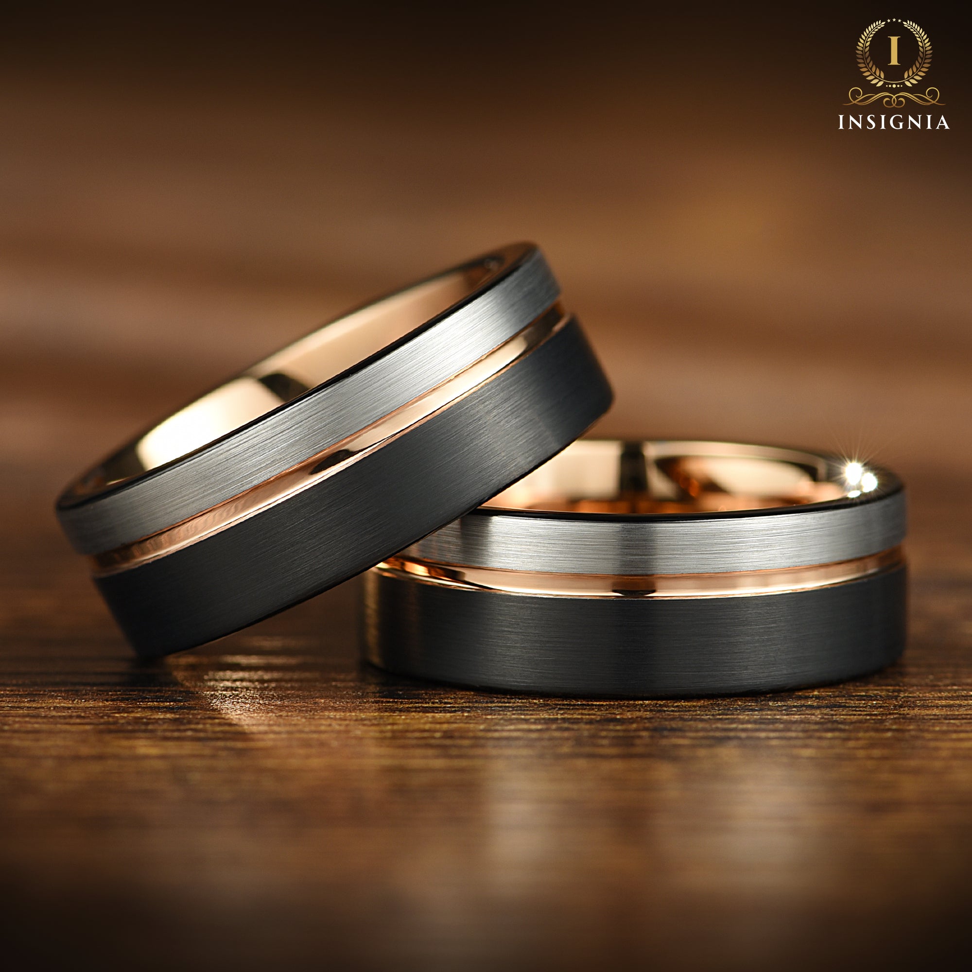 Tungsten Metal Rings Wedding Angle View
