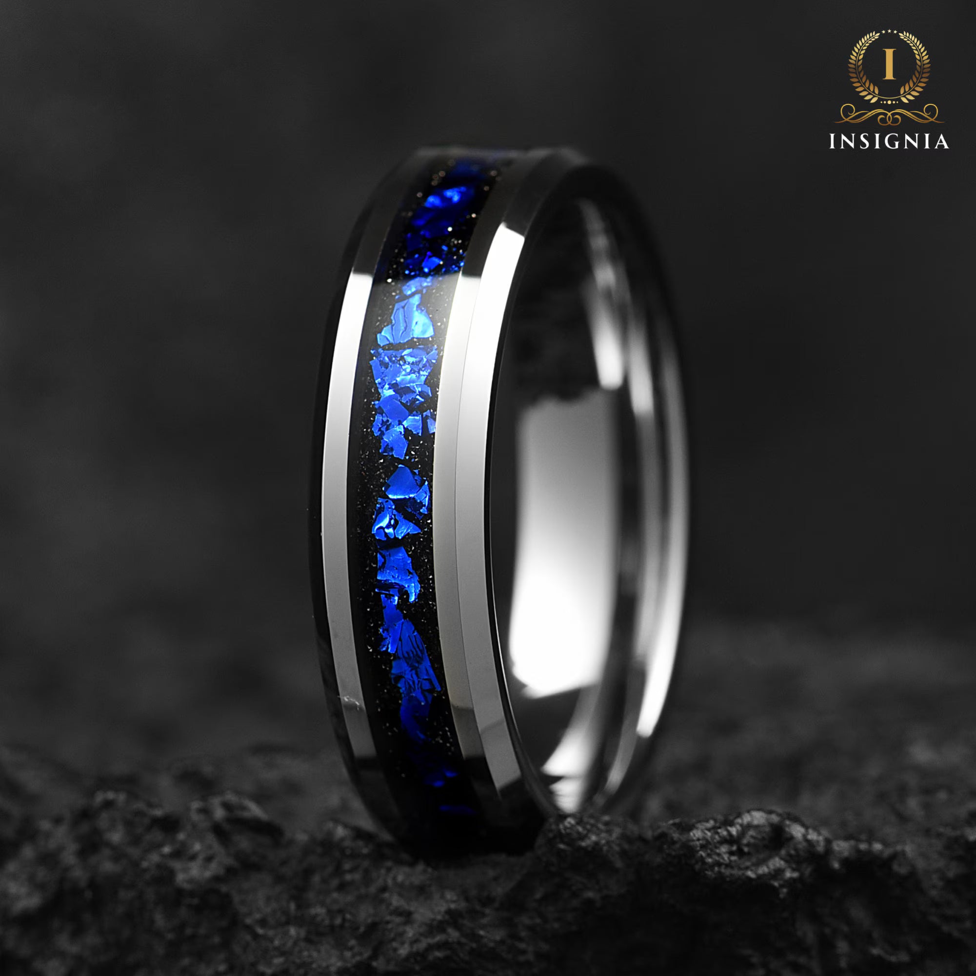 Tungsten Wedding Bands Silver Galaxy Closeup View