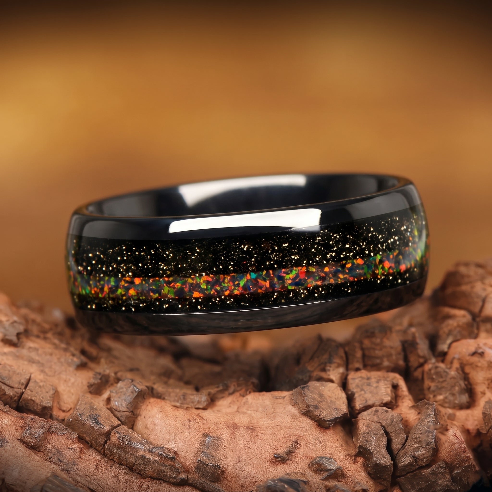 Unique Mens Wedding Rings Opal Main View