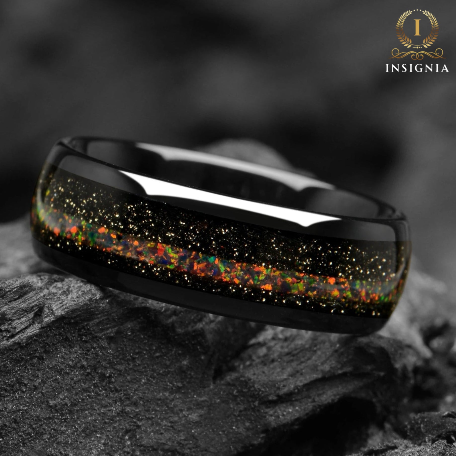 Unique Mens Wedding Rings Opal Side View