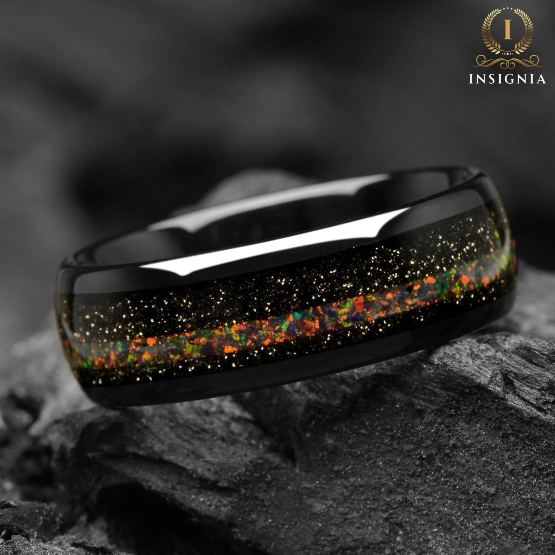 Unique Mens Wedding Rings Opal Top View