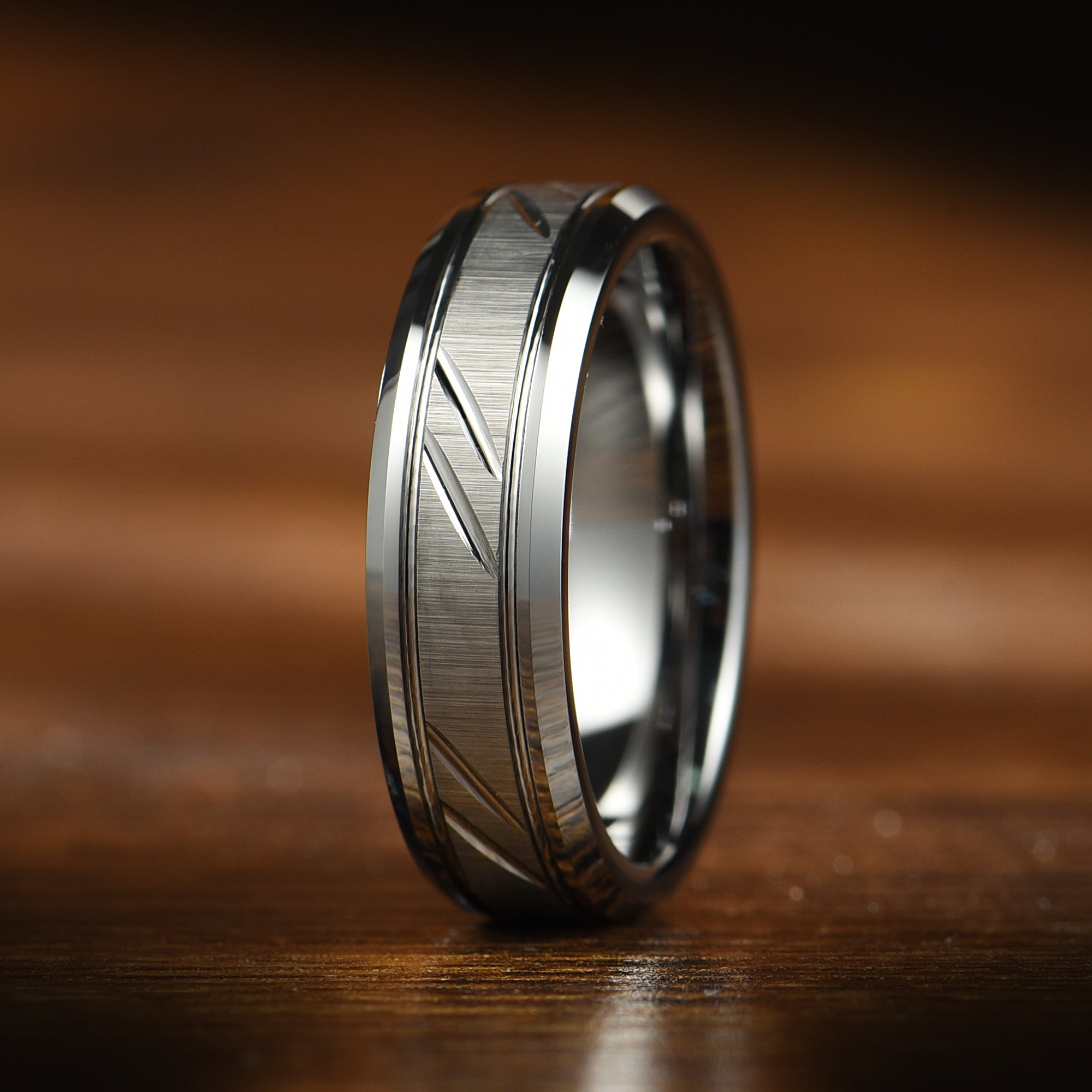 Wedding Band Ring Silver Tungsten Angle View