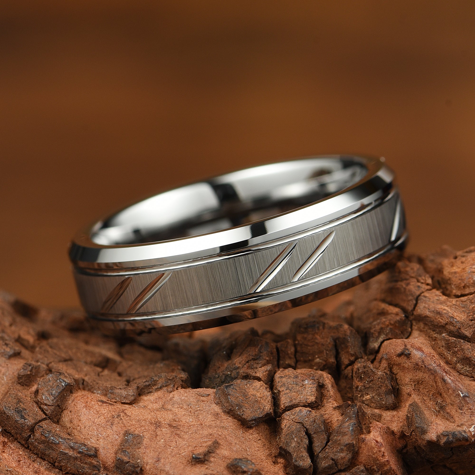 Wedding Band Ring Silver Tungsten Side View