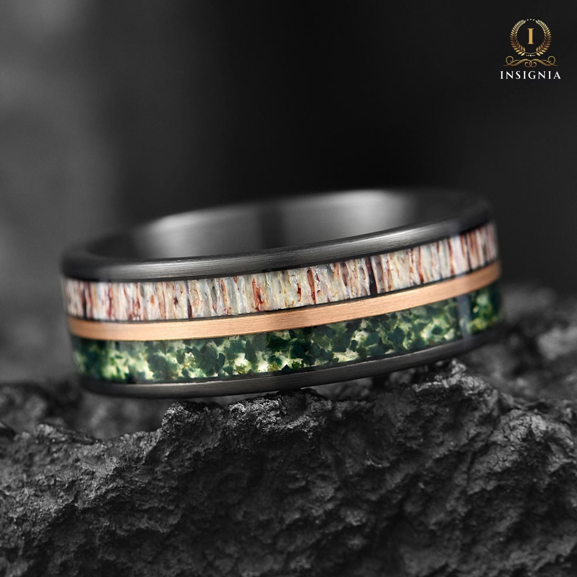 Wedding Bands For Him Moss Agate Horizontal View