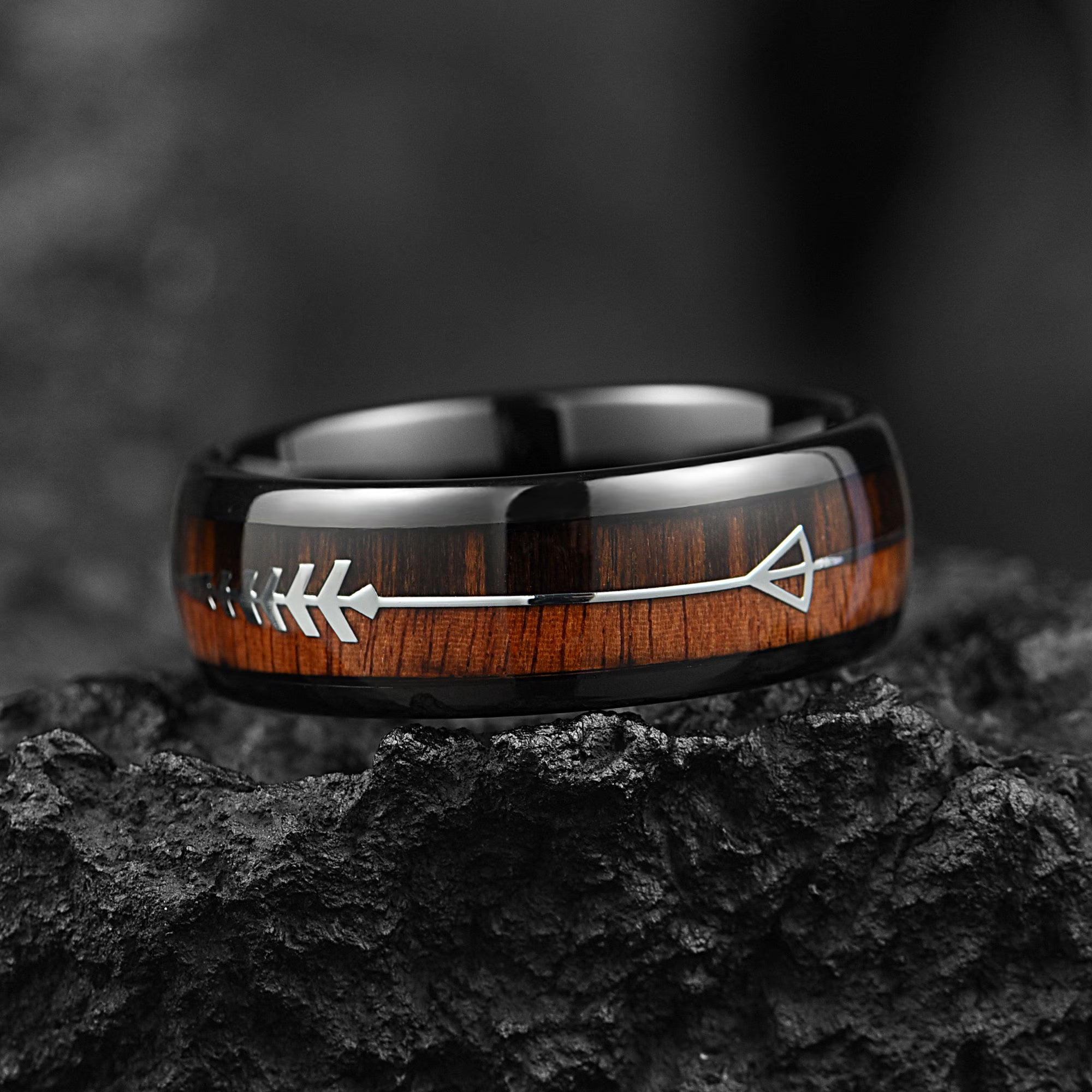 Wedding Bands With Wood Tungsten Angle View