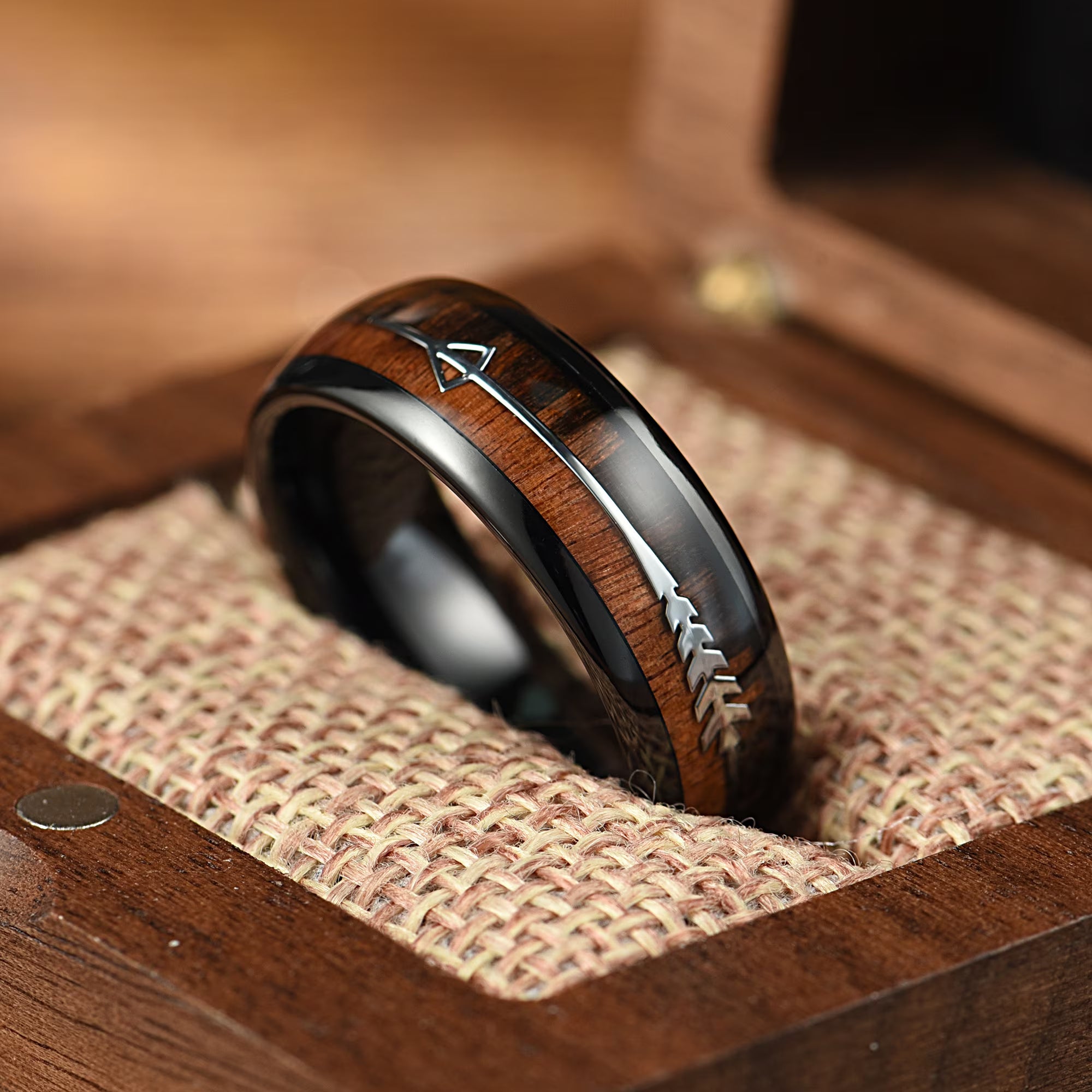 Wedding Bands With Wood Tungsten Diagonal View
