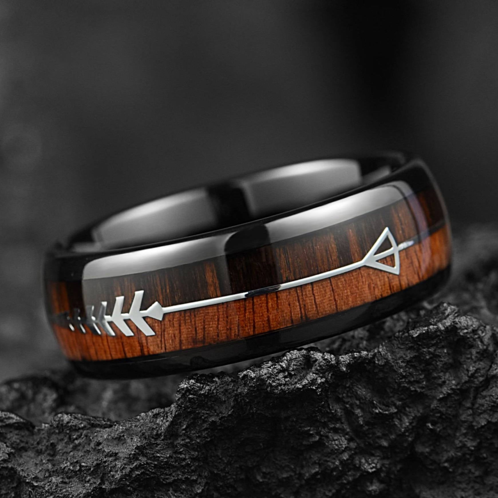 Wedding Bands With Wood Tungsten Main View
