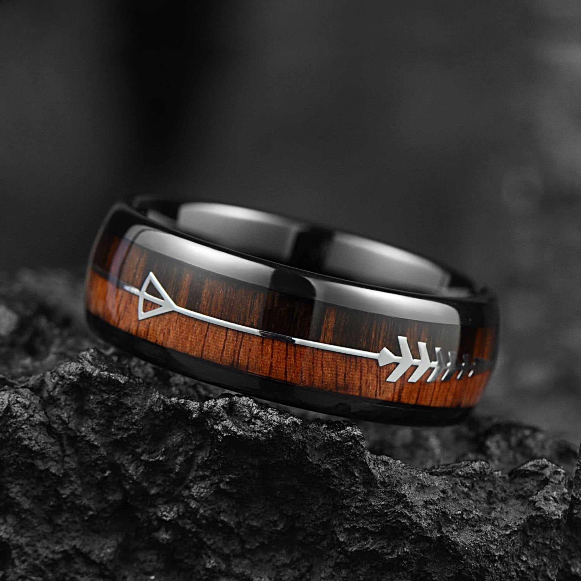 Wedding Bands With Wood Tungsten Profile View