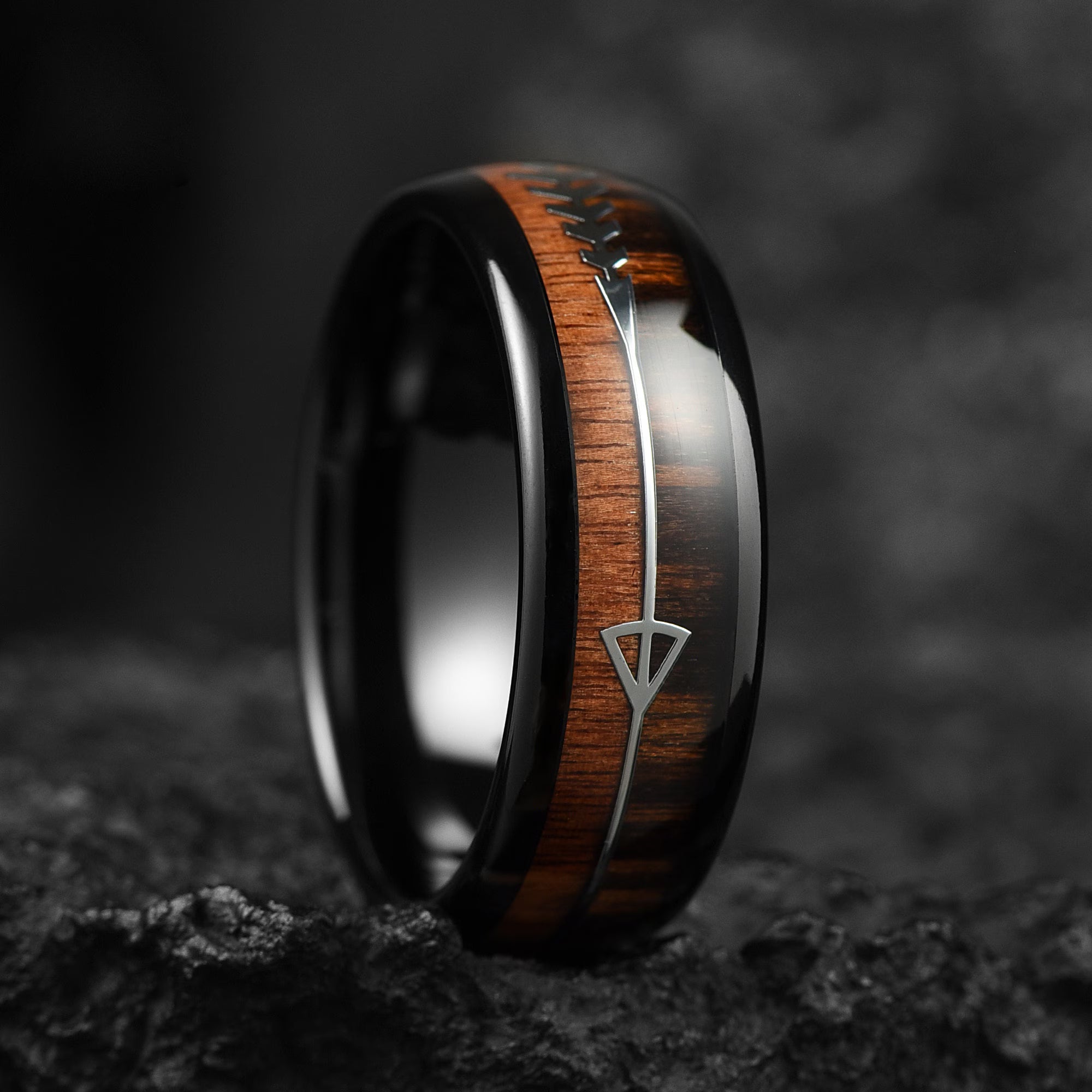 Wedding Bands With Wood Tungsten Top View