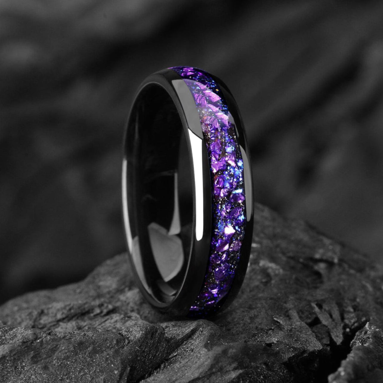 Wedding Black Rings Alexandrite Angle View