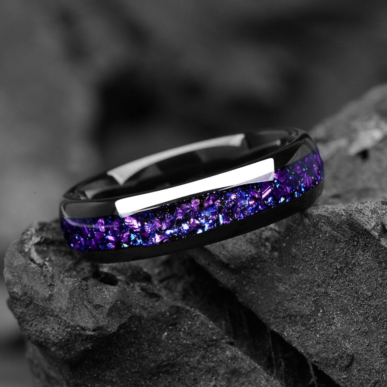 Wedding Black Rings Alexandrite Side View