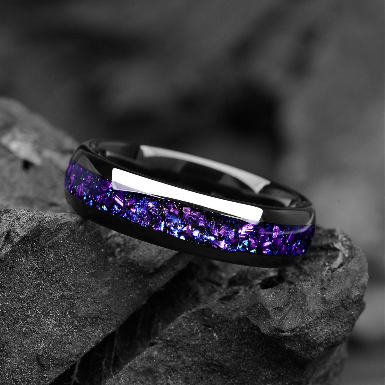 Wedding Black Rings Alexandrite Top View