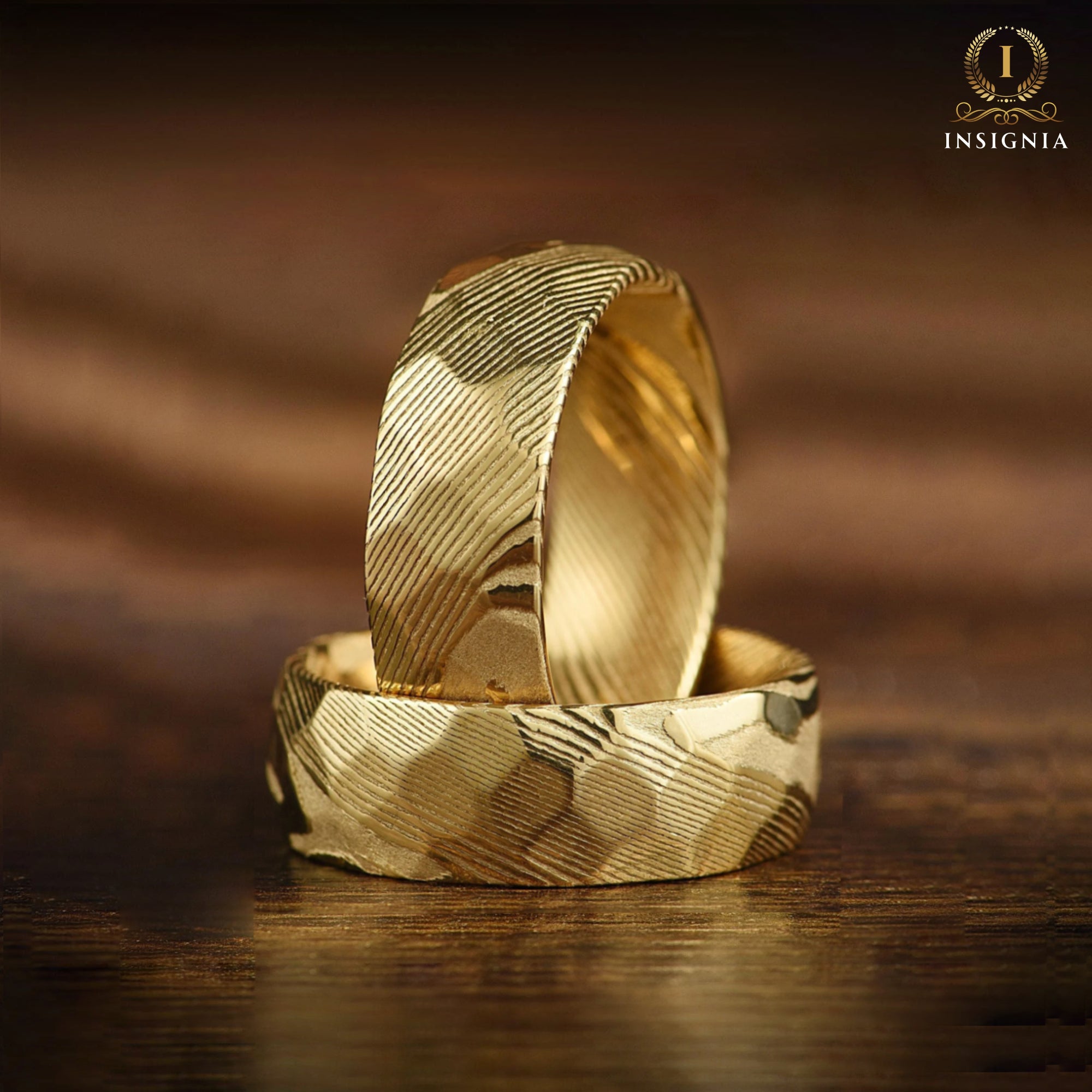 Wedding Gold Band Damascus Angle View