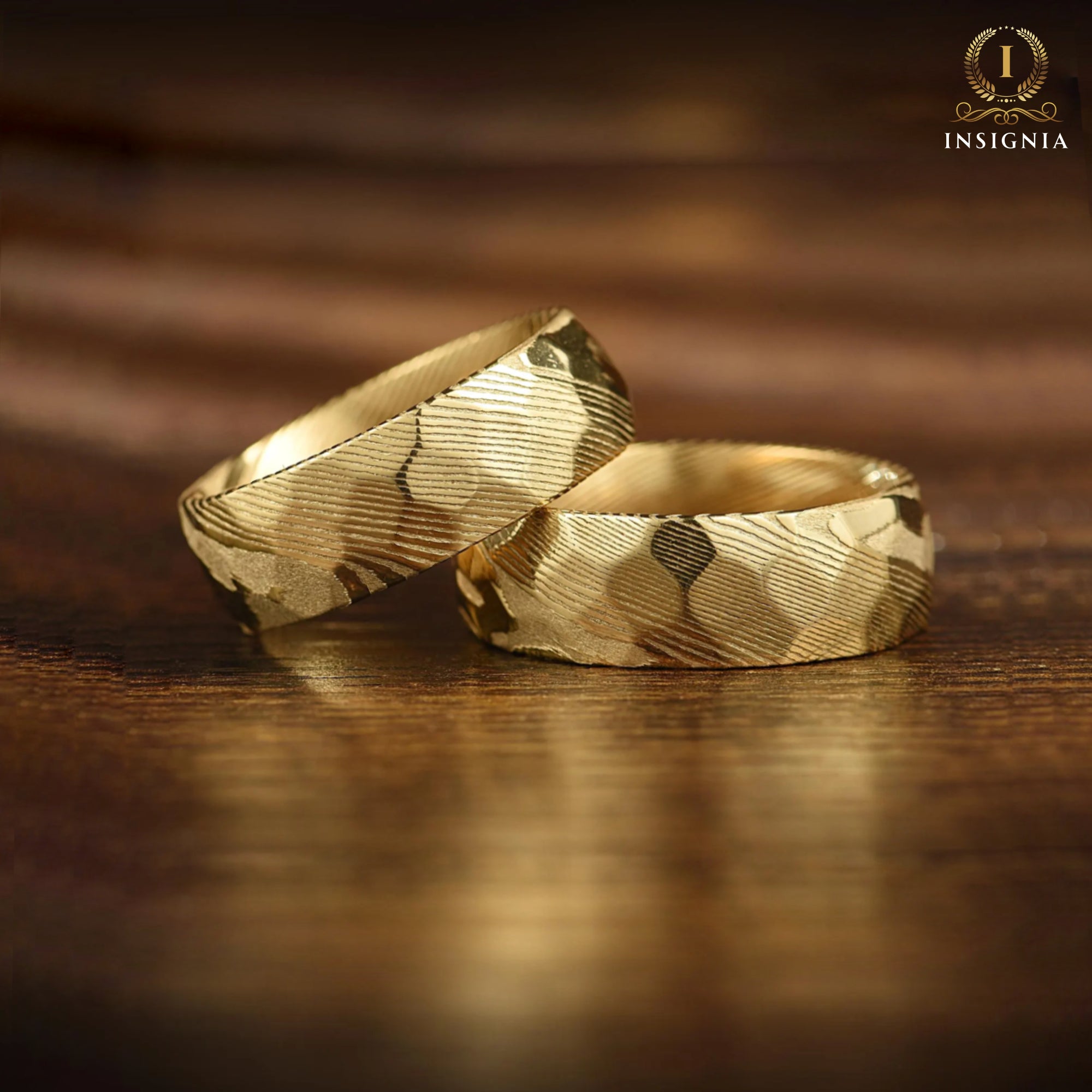 Wedding Gold Band Damascus Closeup View