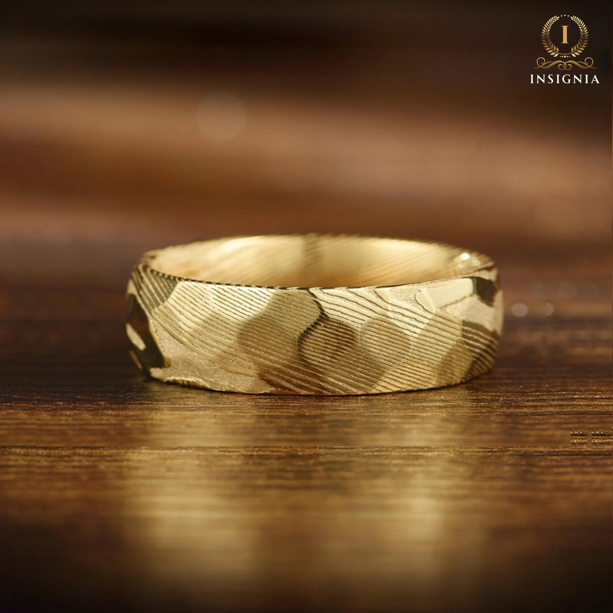 Wedding Gold Band Damascus Horizontal View