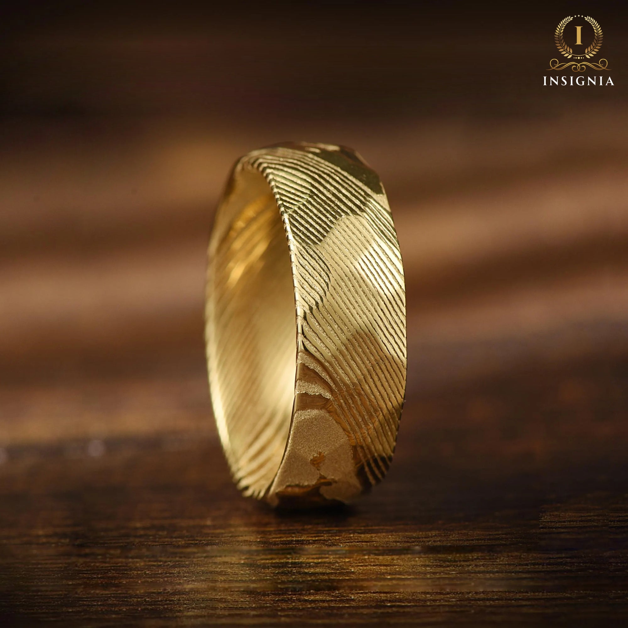 Wedding Gold Band Damascus Profile View