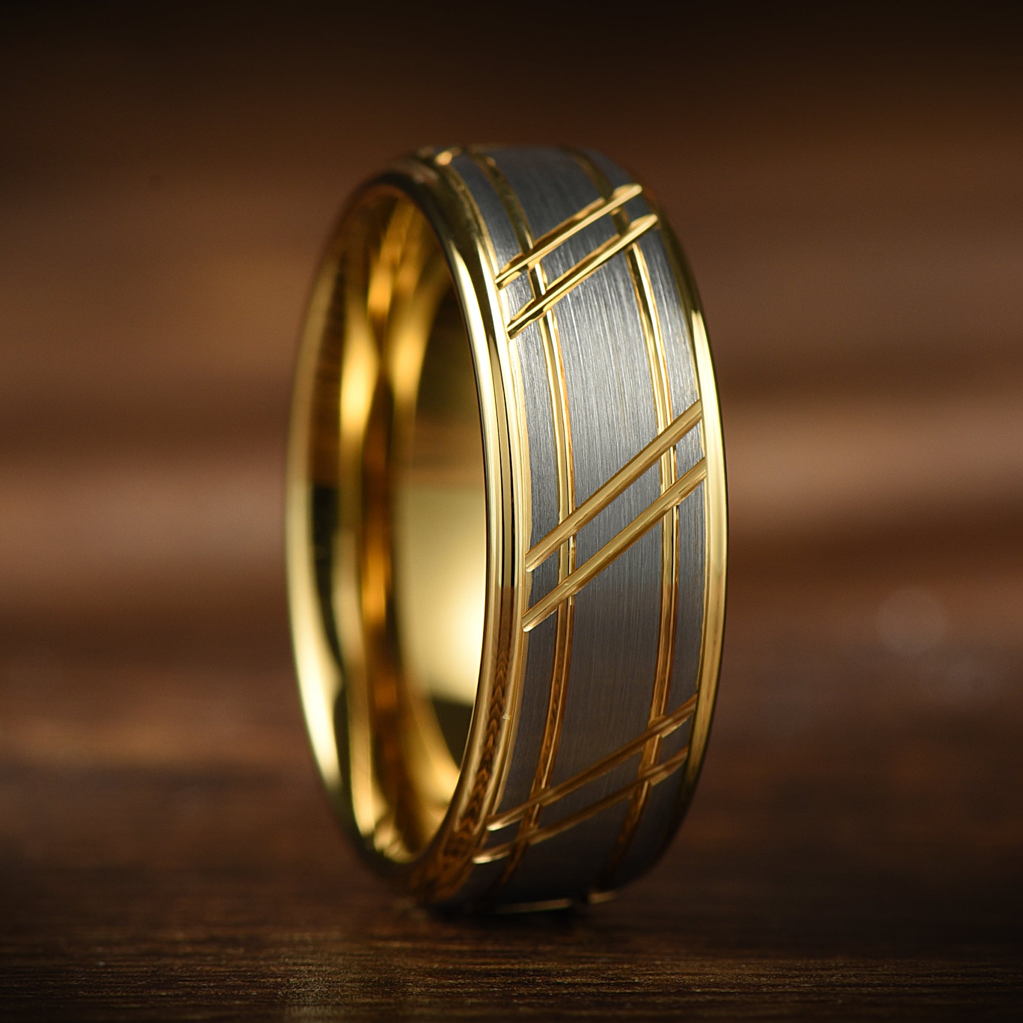 Wedding Gold Band Men Tungsten Angle View