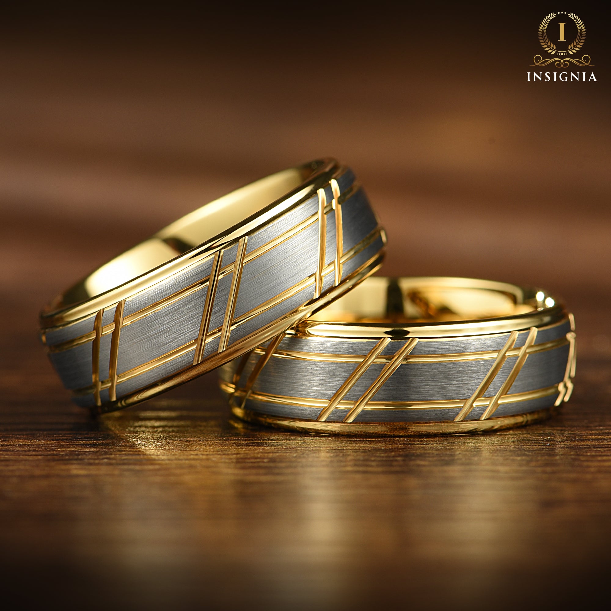 Wedding Gold Band Men Tungsten Closeup View