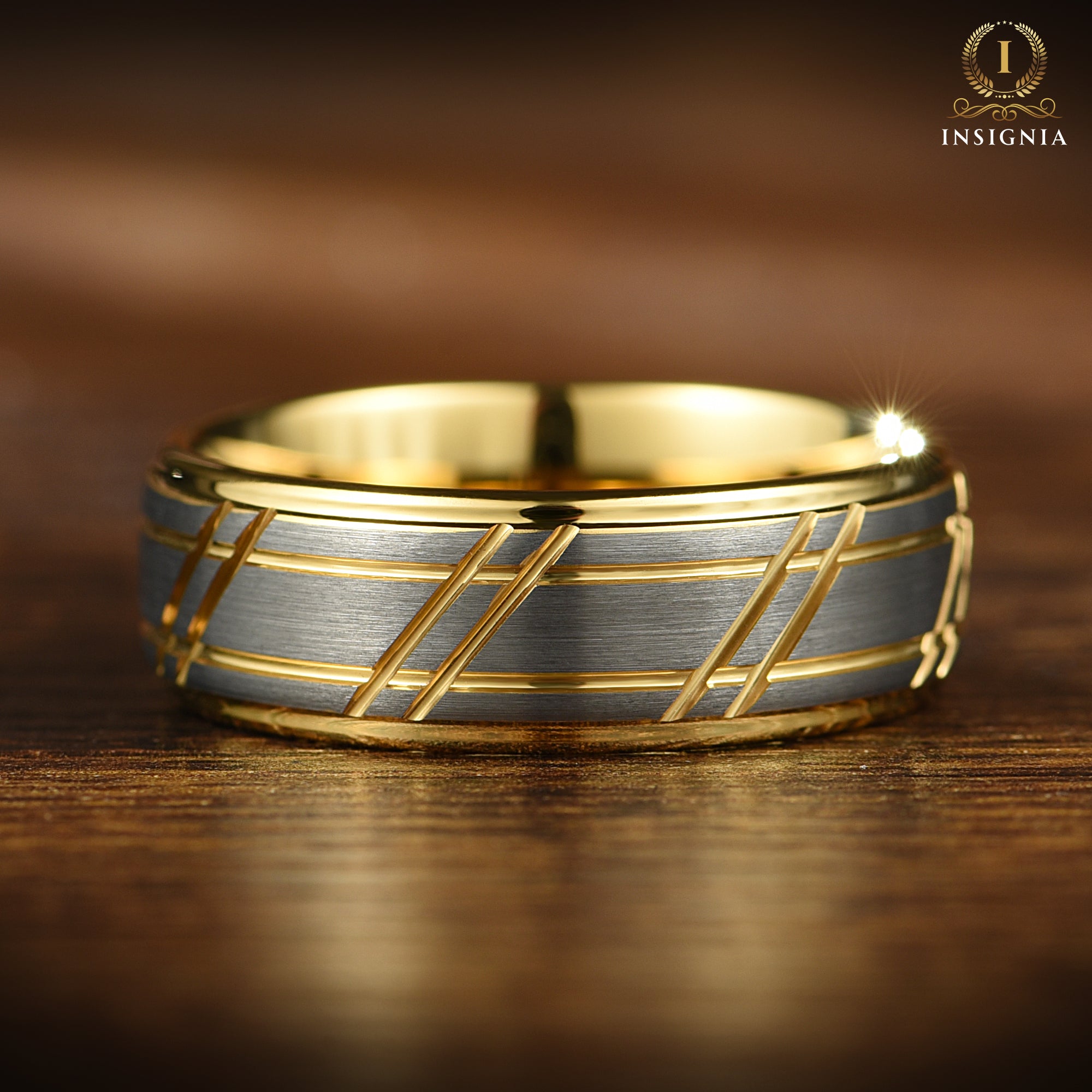 Wedding Gold Band Men Tungsten Horizontal View