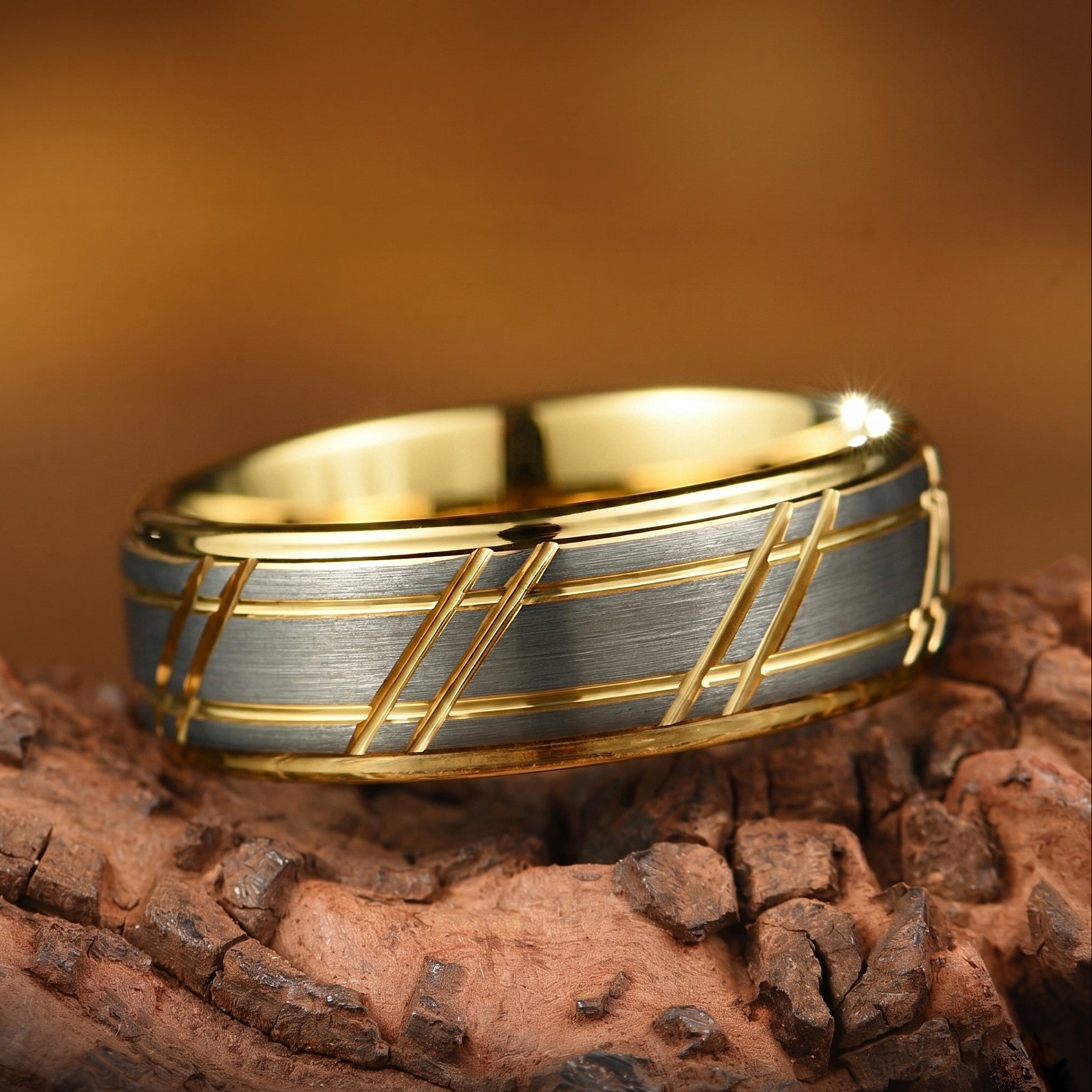 Wedding Gold Band Men Tungsten Main View