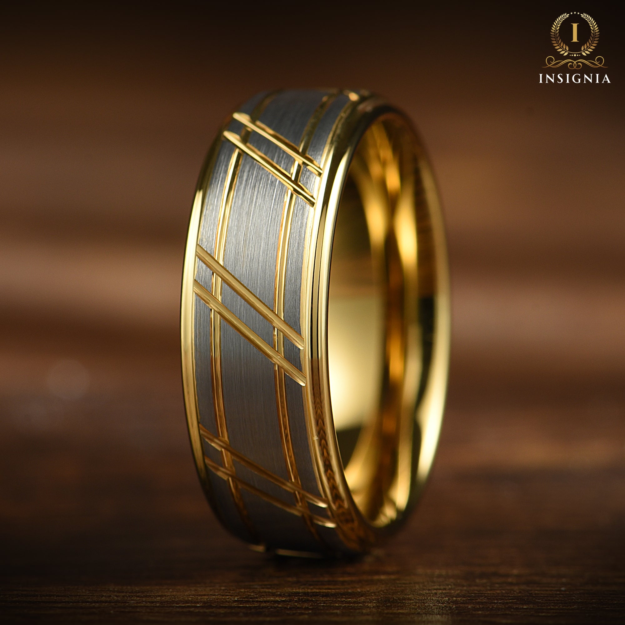 Wedding Gold Band Men Tungsten Vertical View